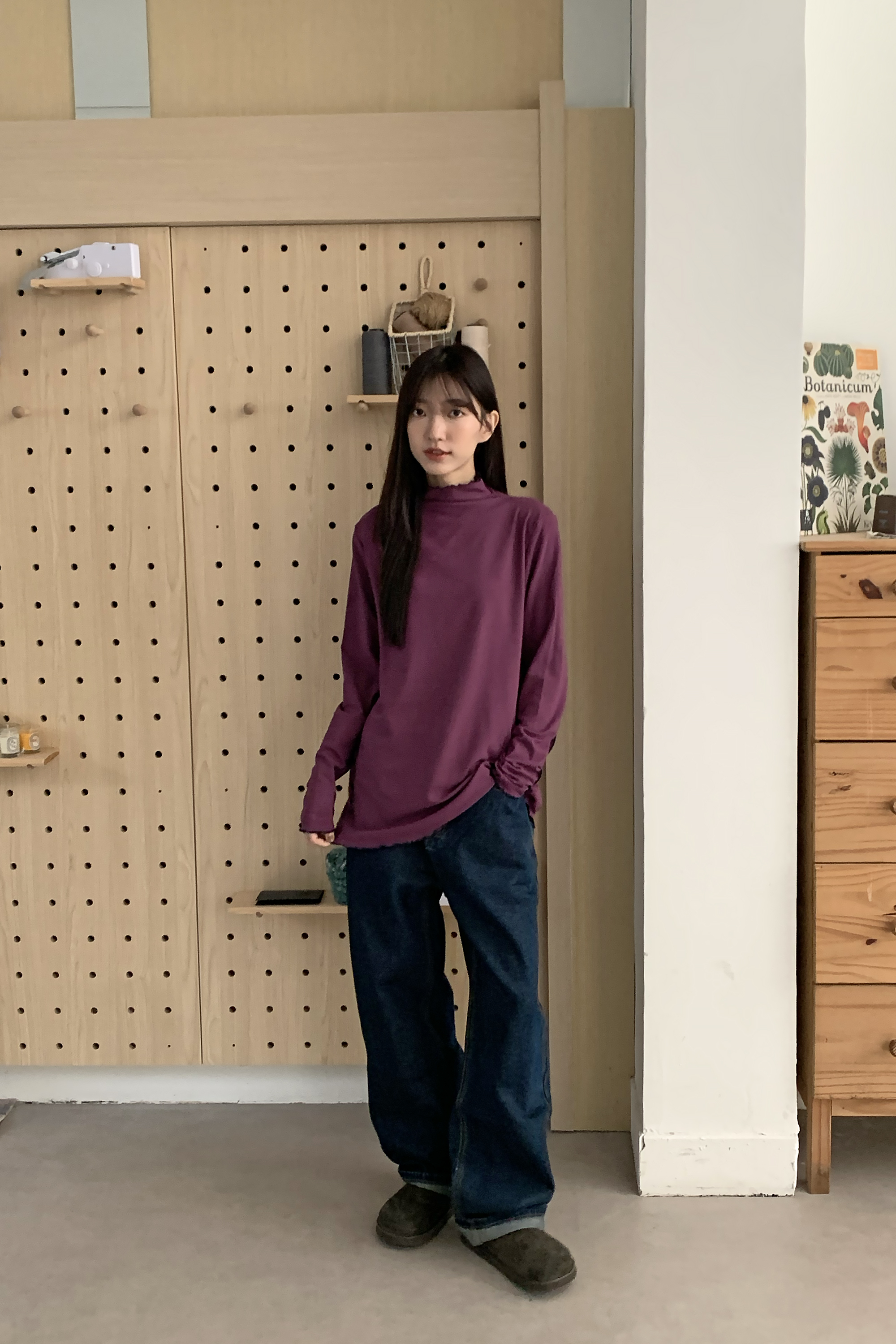 經典直筒深色丹寧長褲