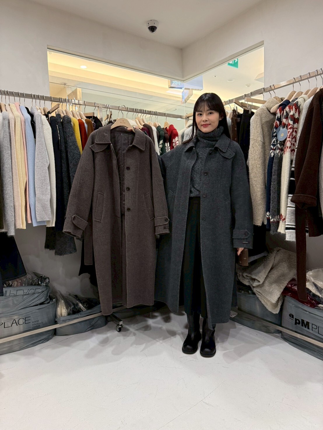 MB5227 人字暗紋混色羊毛夾棉大衣