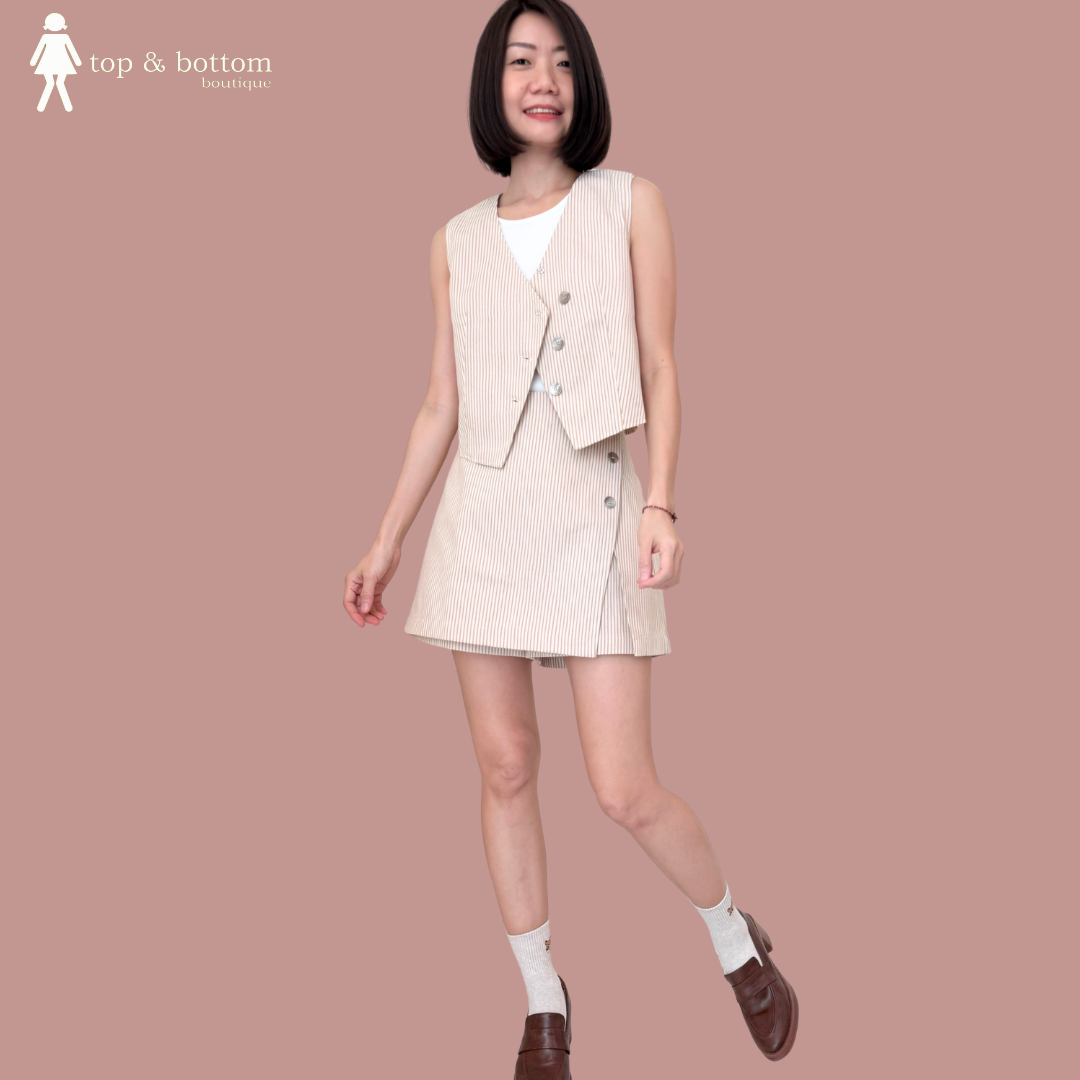 DENIM STRIPED SLANT BUTTON VEST TOP