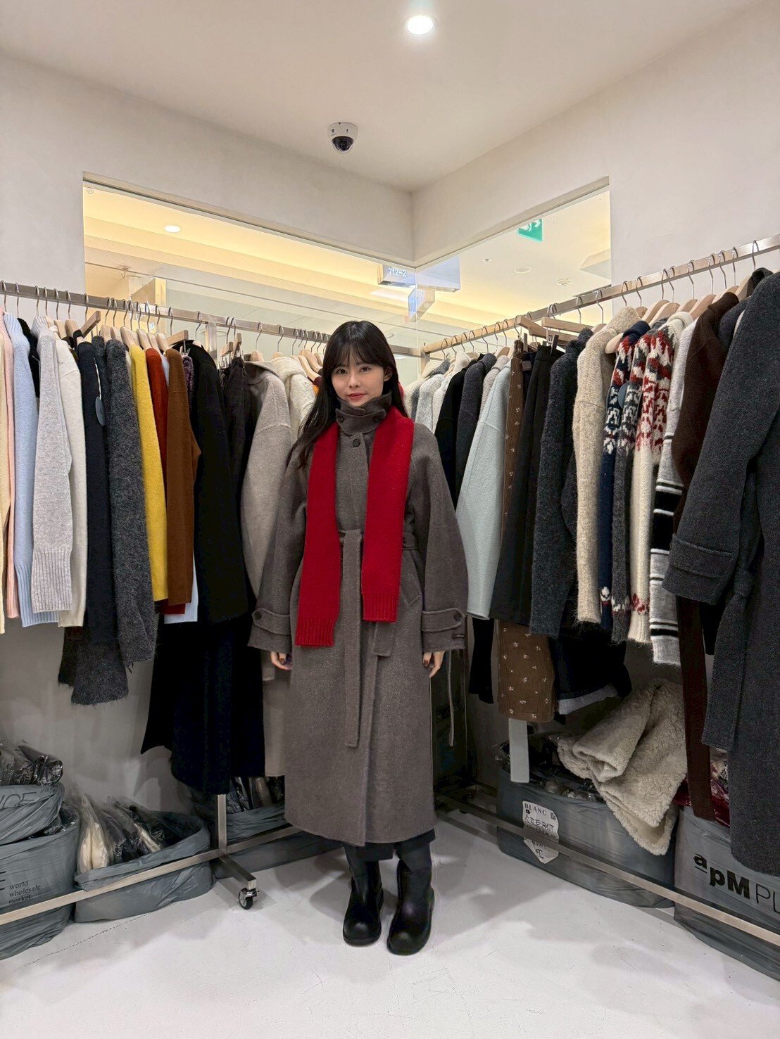 MB5227 人字暗紋混色羊毛夾棉大衣