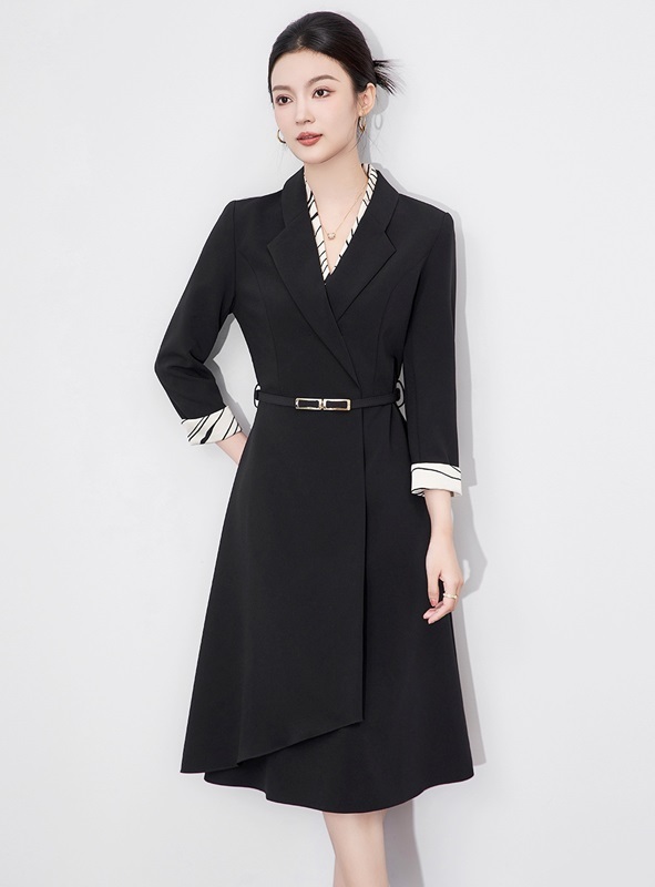 絲巾西裝領洋裝 黑色
