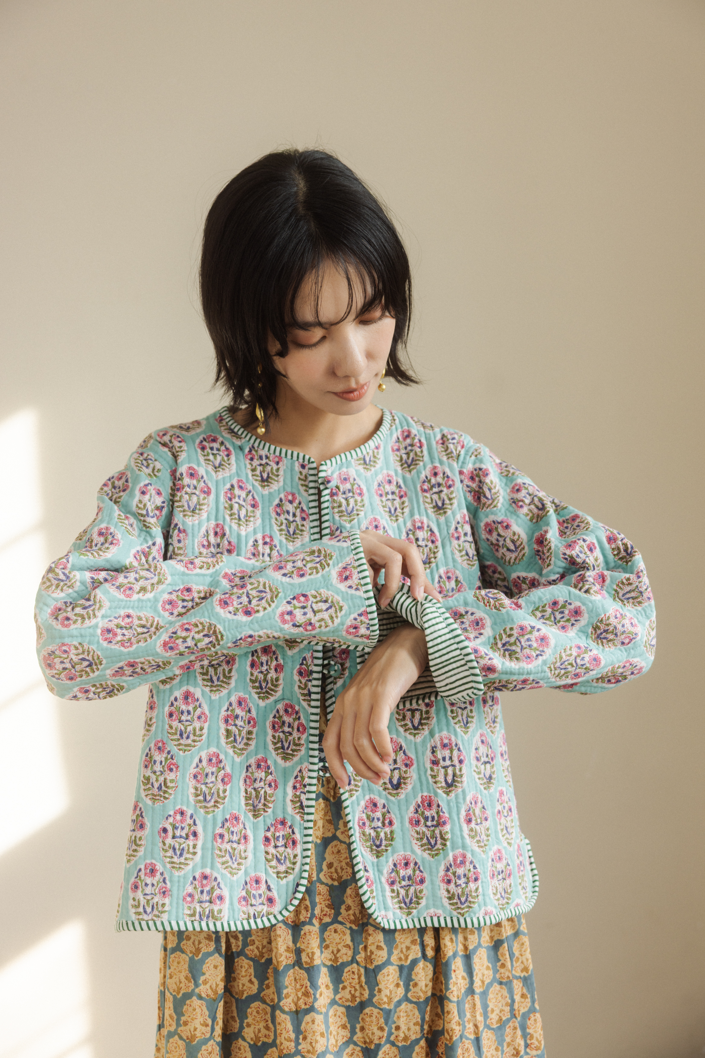 圓領長袖雙面穿外套_綠小花