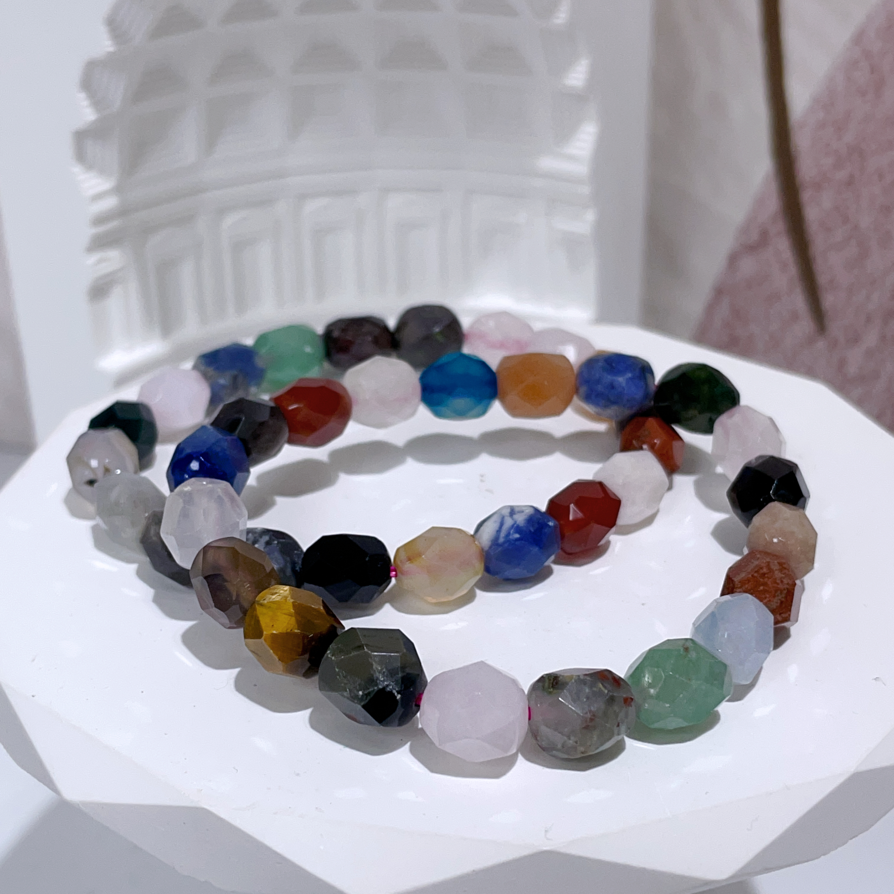 鑽切桶珠多寶水晶手串 8mm