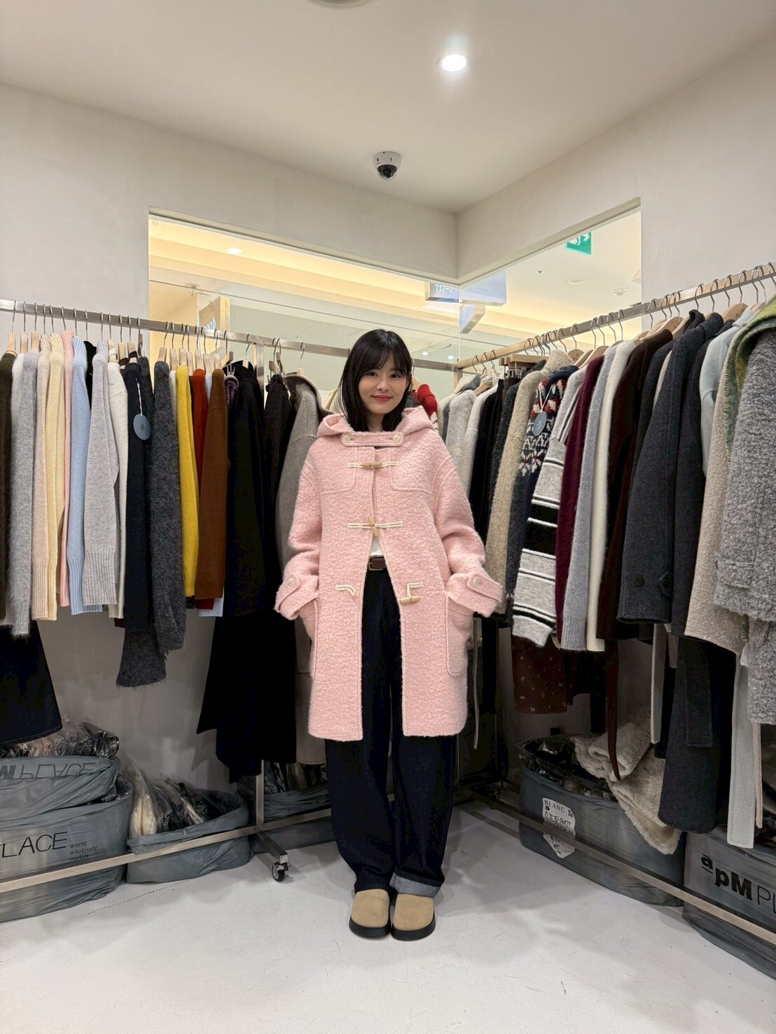 MH3229 牛角鈕釦中長外套連帽