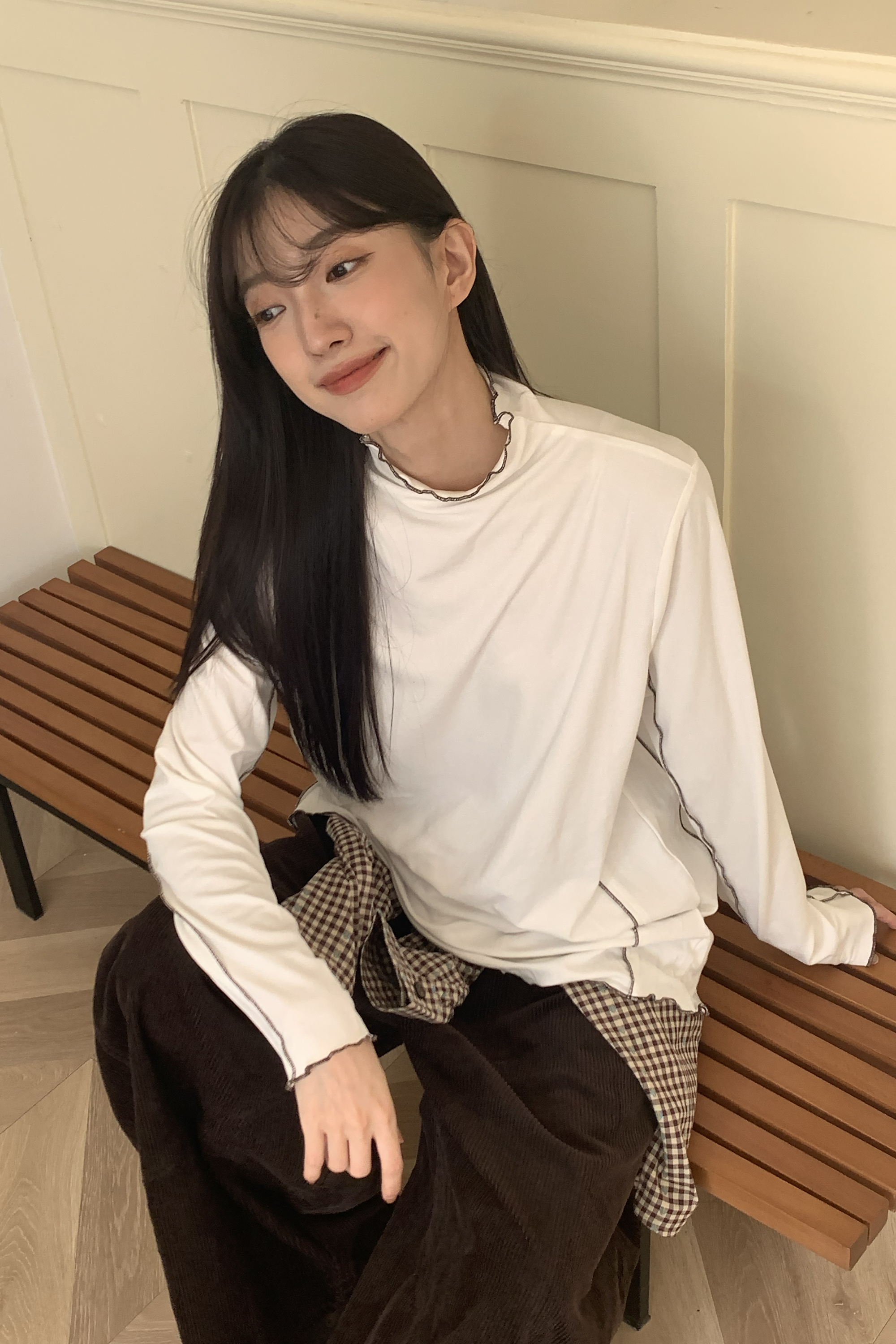 日系撞色滾邊長袖內搭 4色