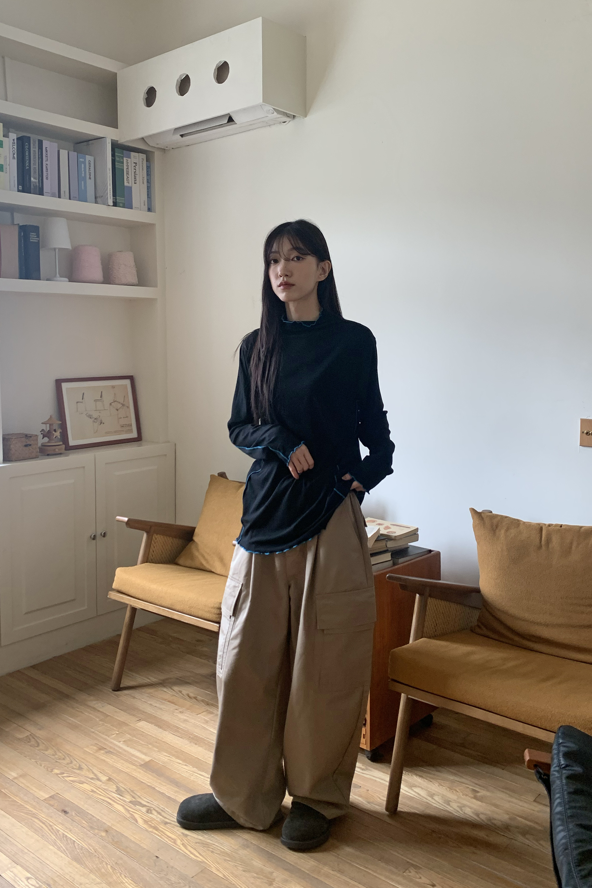 日系撞色滾邊長袖內搭 4色