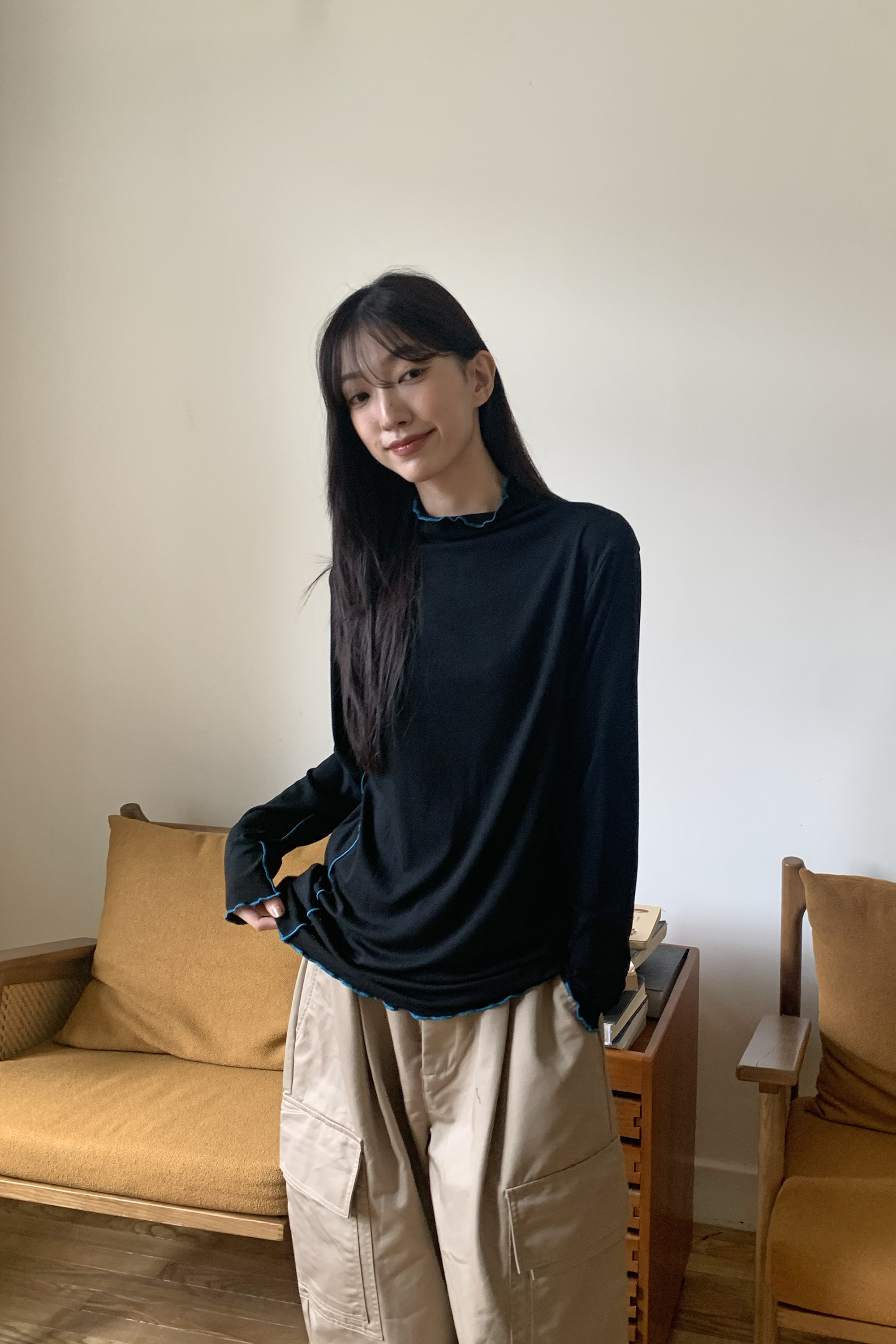 日系撞色滾邊長袖內搭 4色