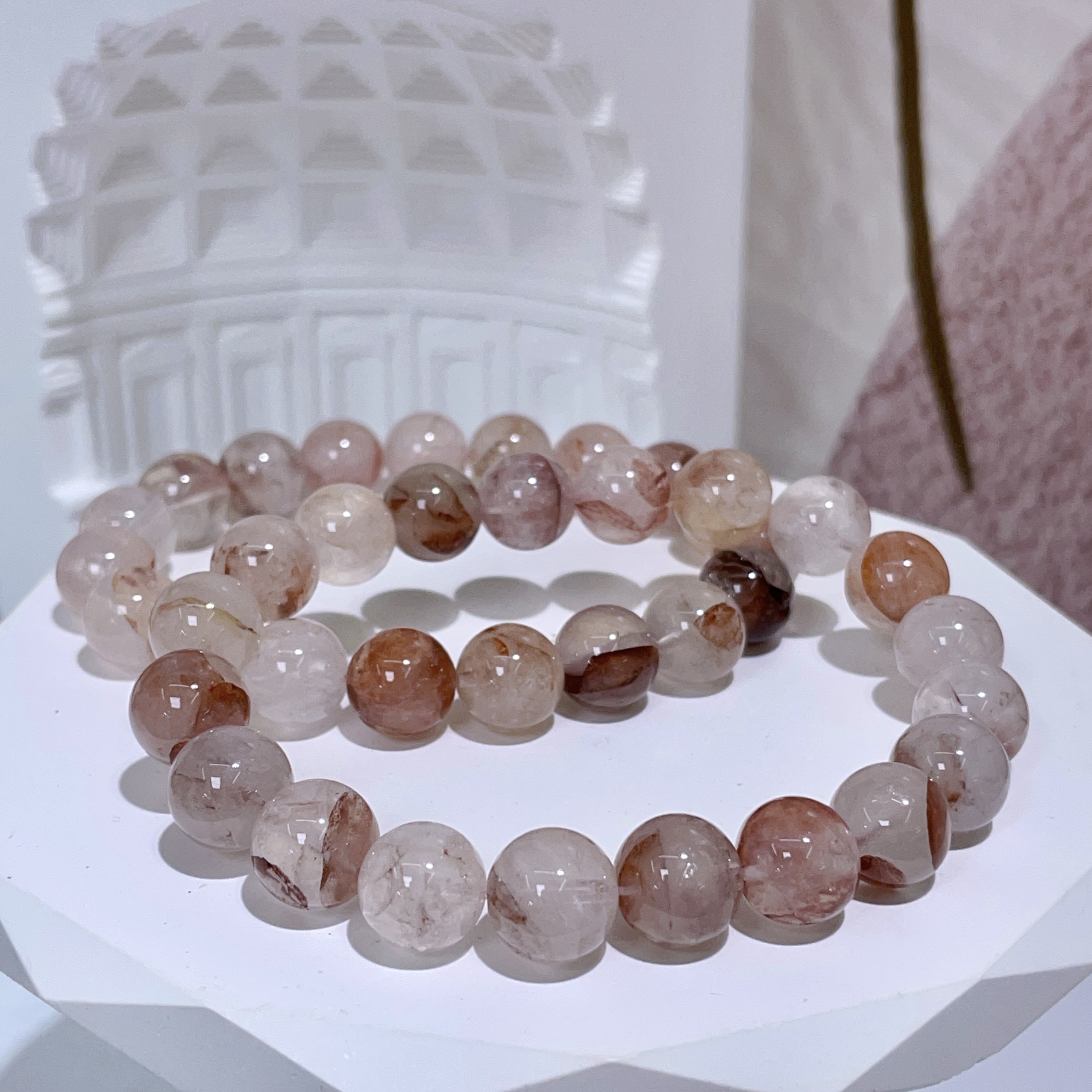 豆沙粉膠花手串 10mm