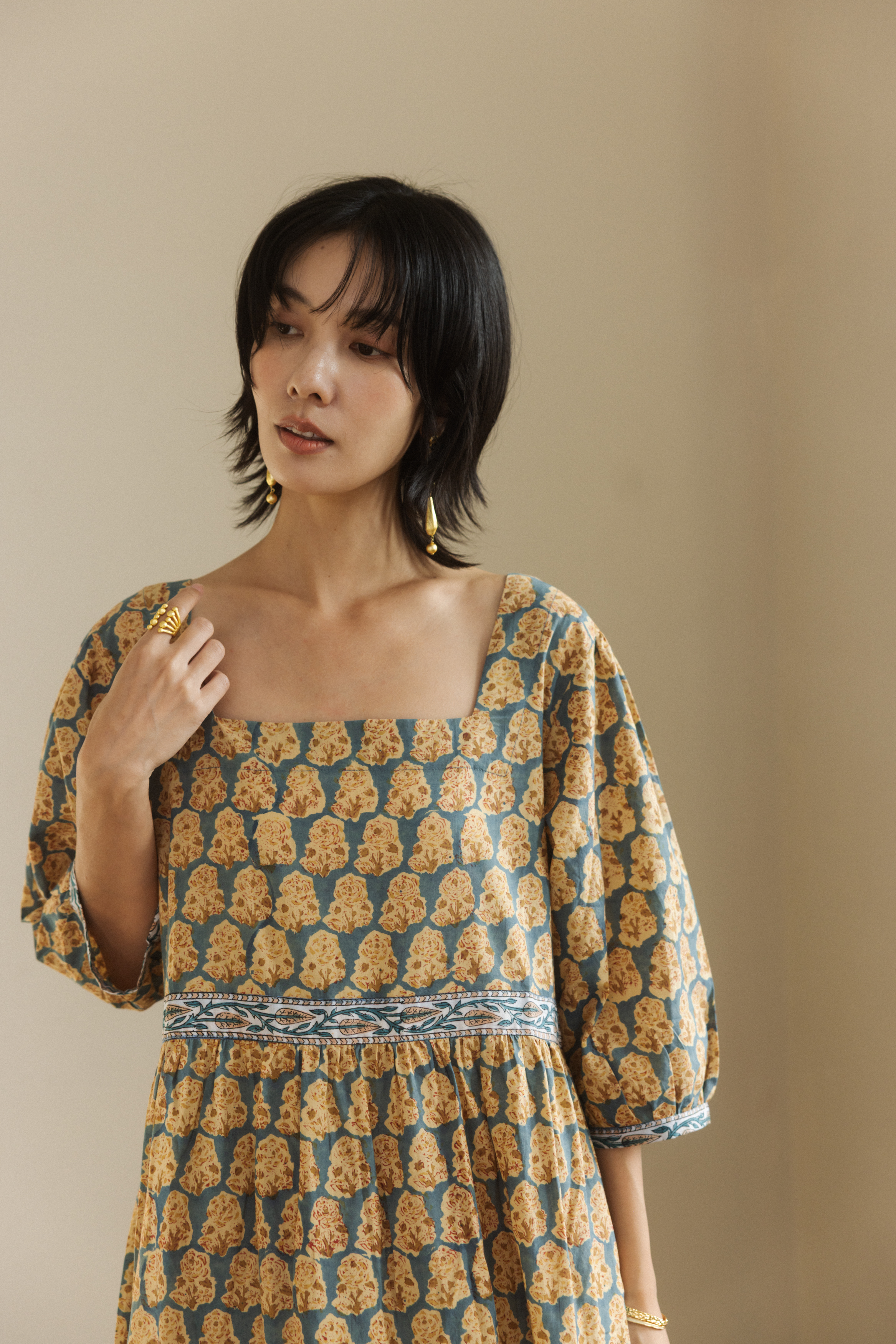 前後方領古典洋裝_藍