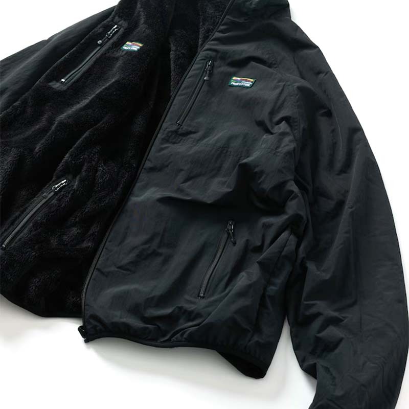 FREAK'S STORE 寬鬆版型尼龍抓絨雙面拉鍊夾克[限定商品] 黑色 FREAKS-114 [台灣現貨]