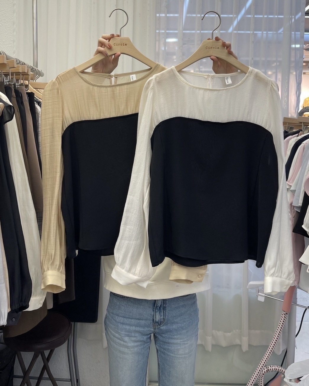 正韓優雅拼接上衣