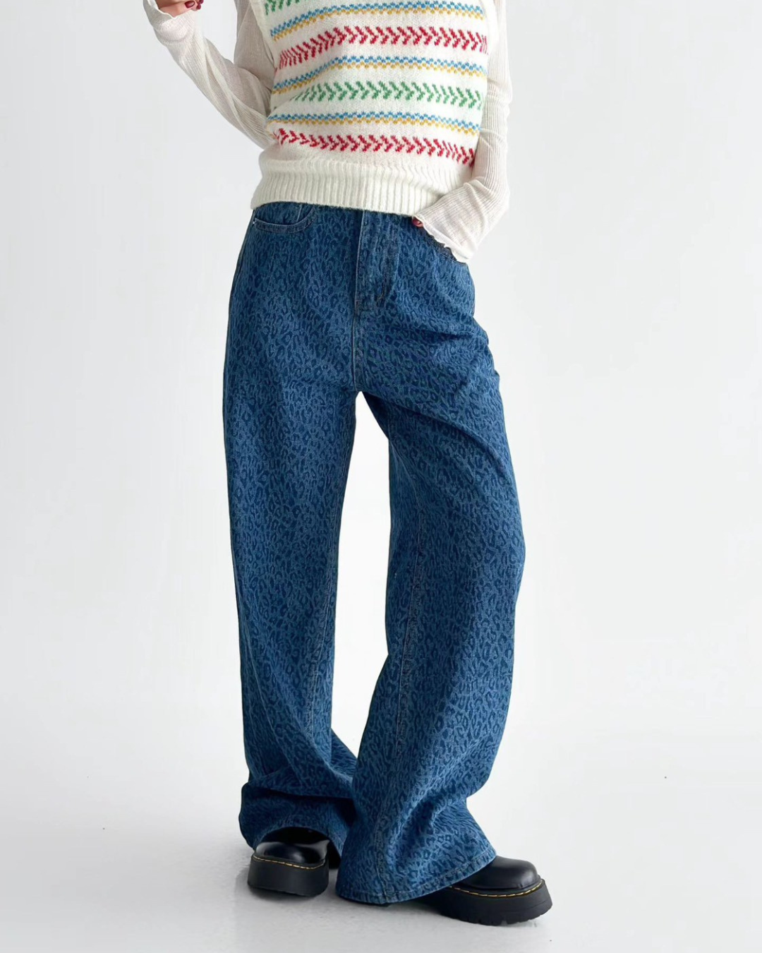 Marie-Marie  寬鬆個性豹紋牛仔褲