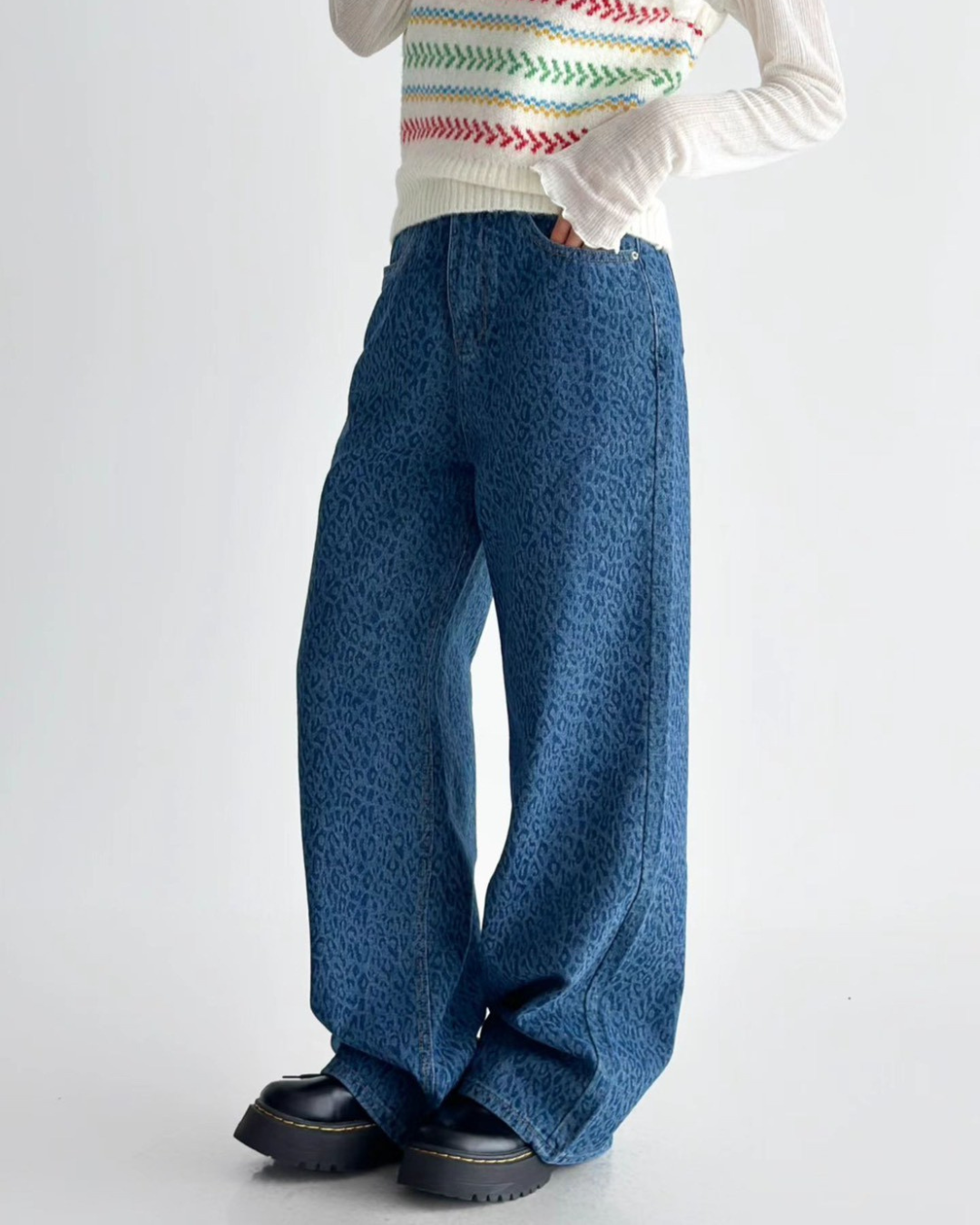 Marie-Marie  寬鬆個性豹紋牛仔褲