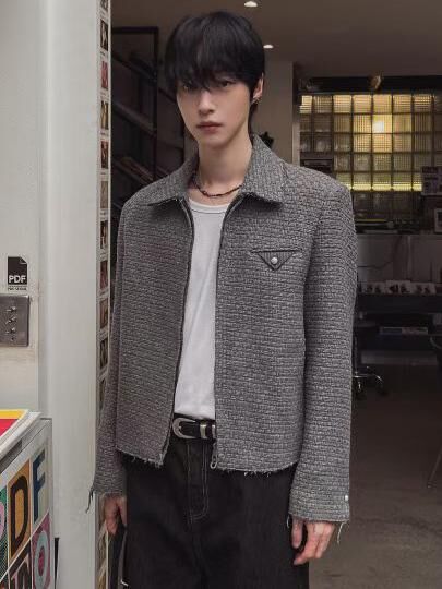 反領暗紋拉鍊外套 D.B.Y.M-067JK