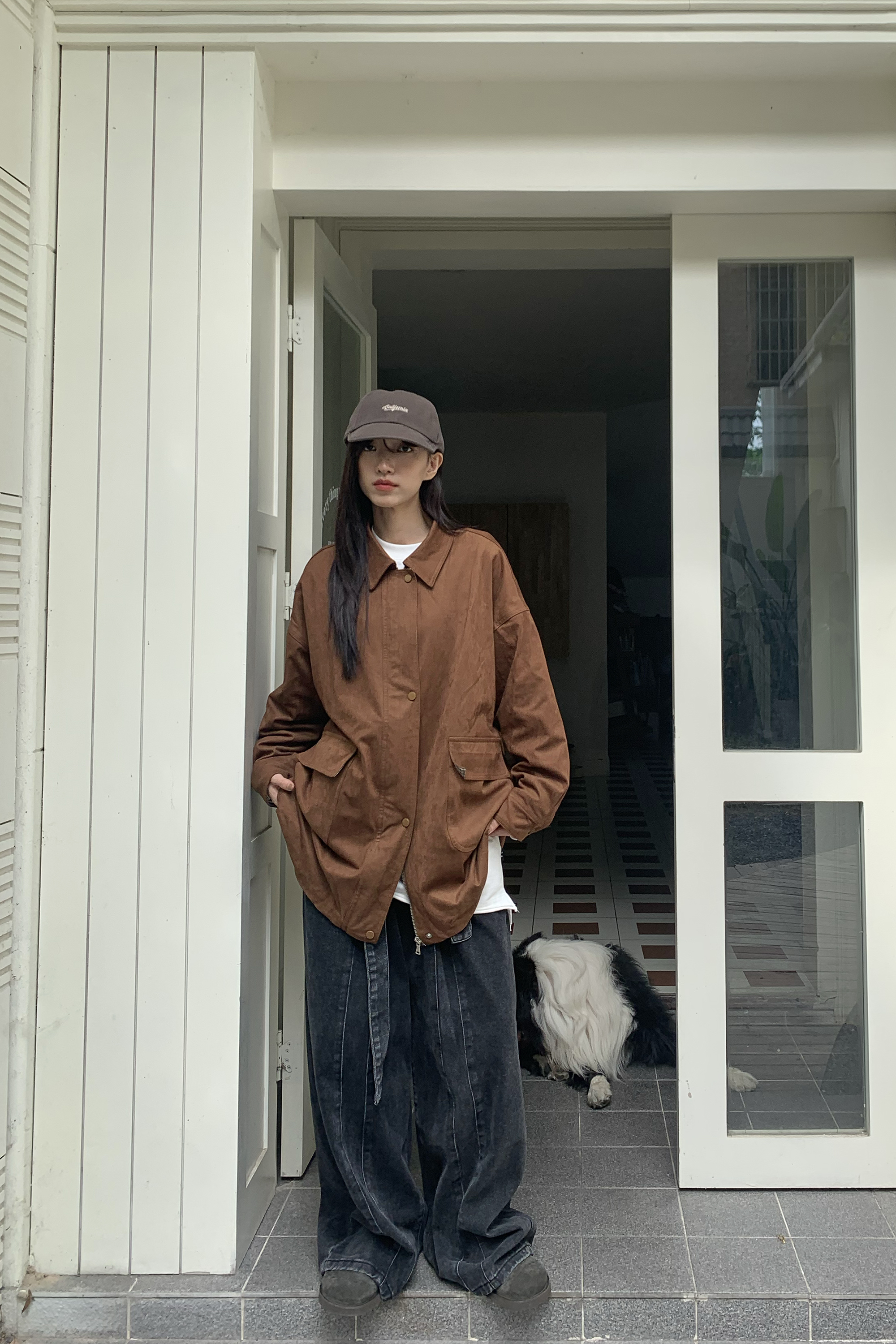 柔軟麂皮長版雙扣夾克 2色