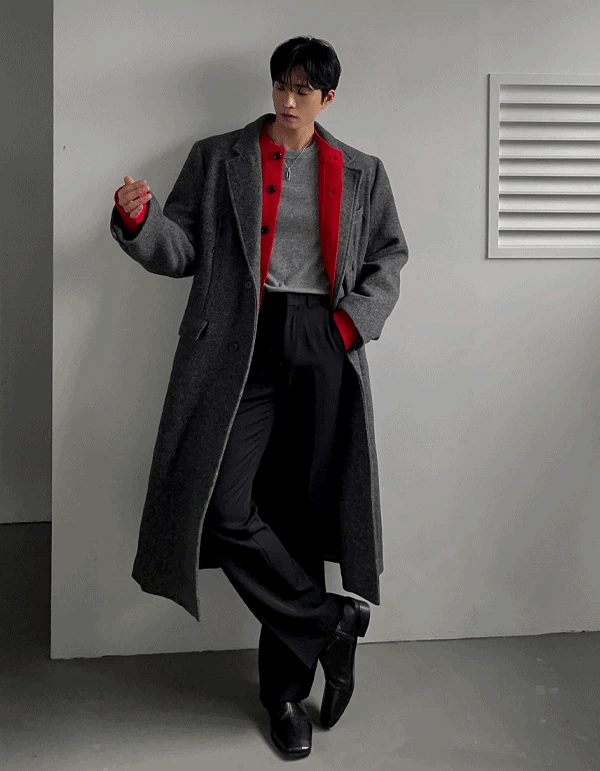 法式拿鐵人字紋羊毛大衣