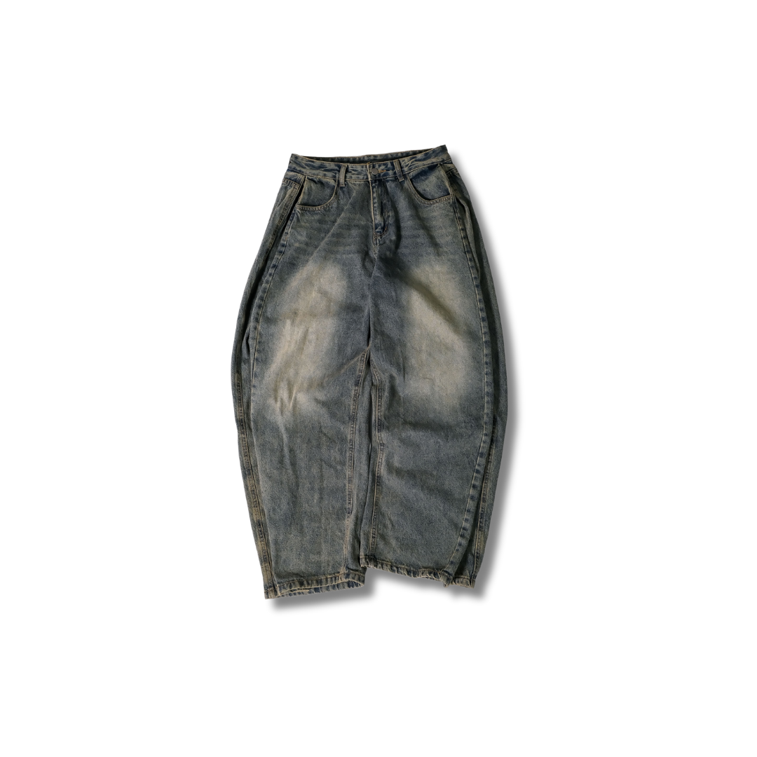 D.CLOSET 側邊 打摺 做舊 硫化 寬版 牛仔褲