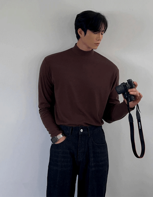 日常半高領針織長袖T