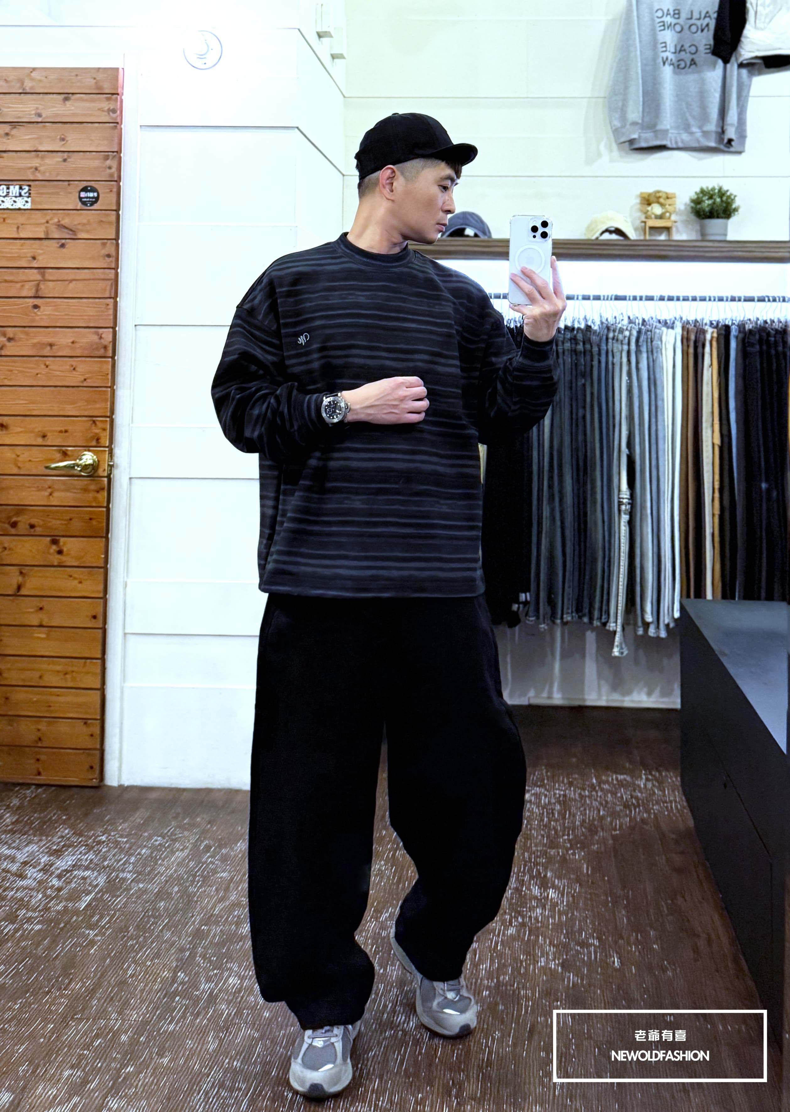 『新品上市』重磅雙色暈染條紋大學T(NOF2510D909)-黑