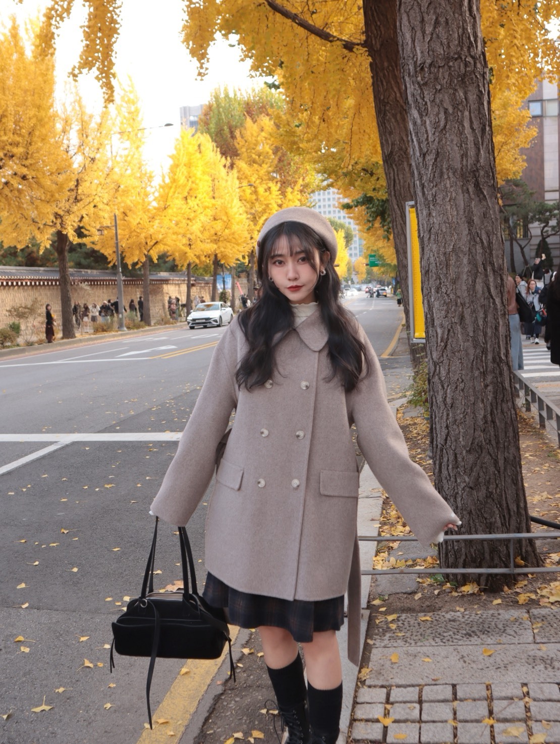 CG10-G【Premium】法式康朋 品牌自訂經典雙排釦100%羊毛手工大衣 /可可奶灰