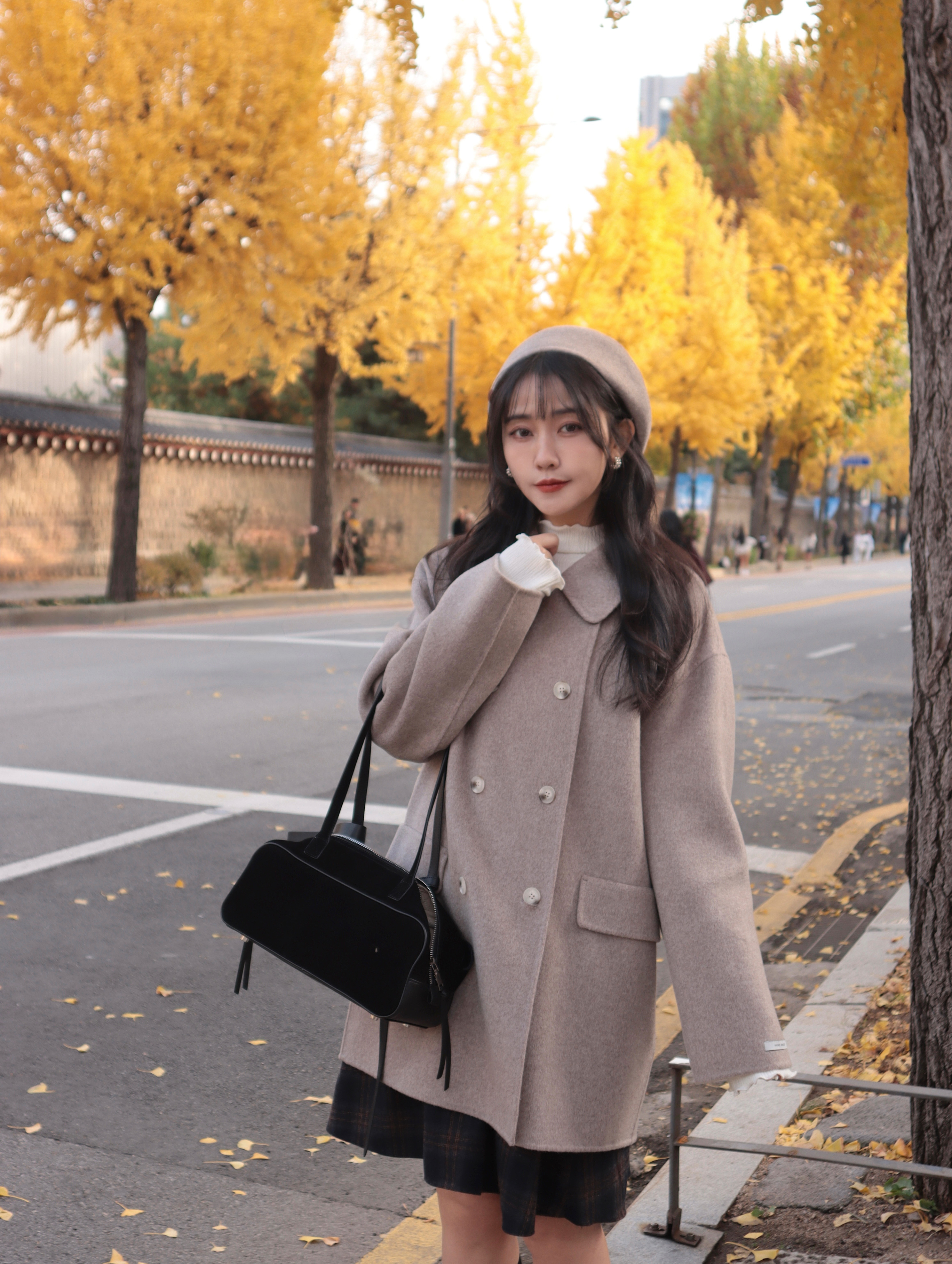 CG10-G【Premium】法式康朋 品牌自訂經典雙排釦100%羊毛手工大衣 /可可奶灰