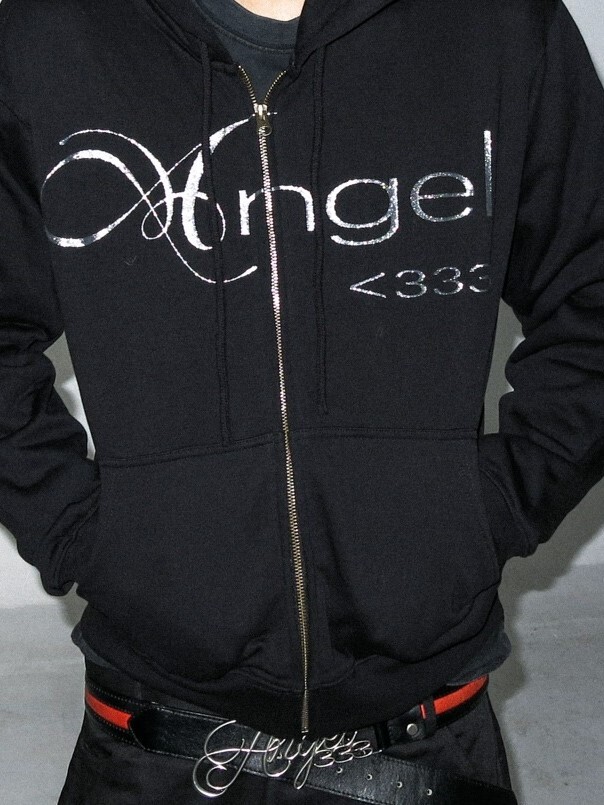 PCCVISION PVNCLUB 333Angel 閃粉字體印花 連帽拉鍊外套