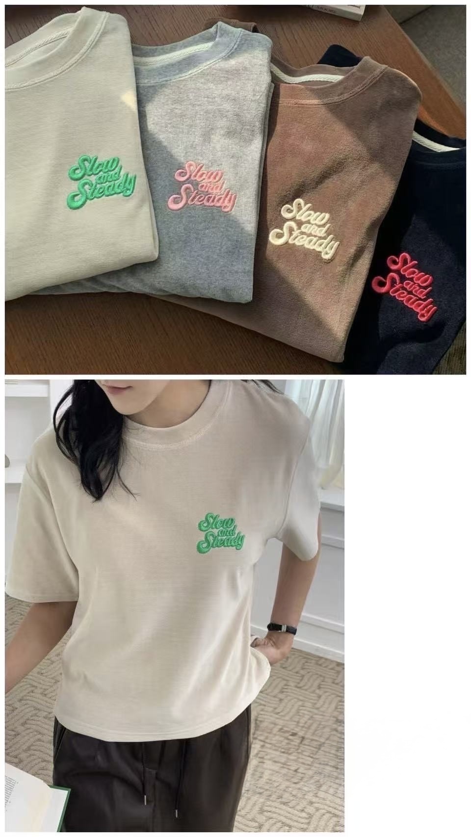 406 正韓刺繡英文字短T