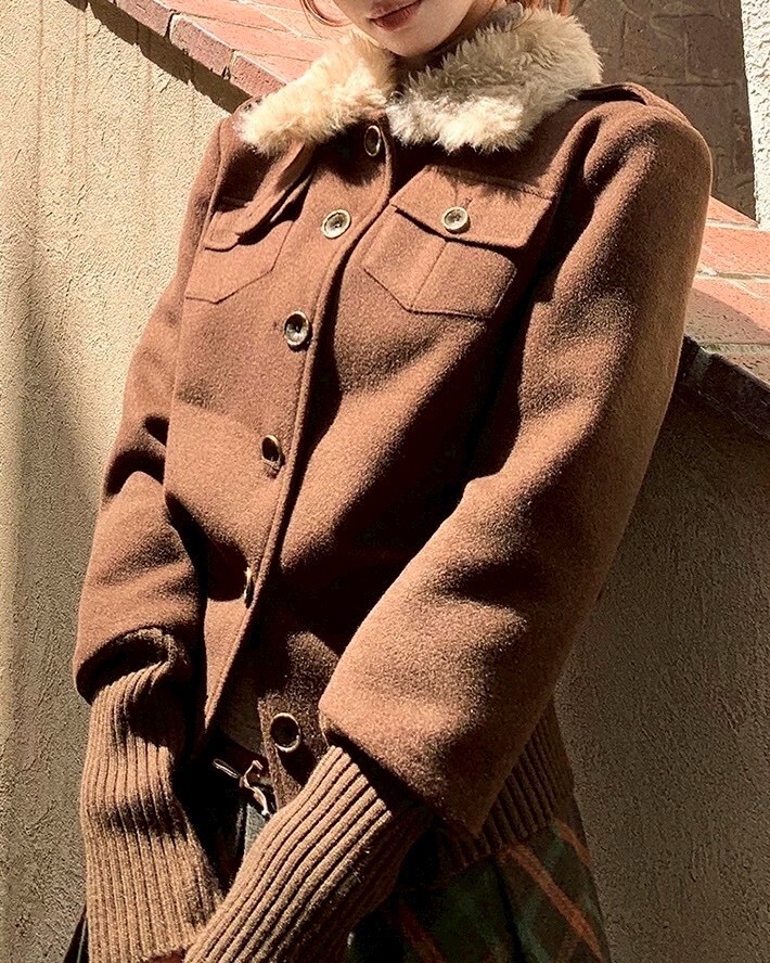 設計師家毛領毛呢外套