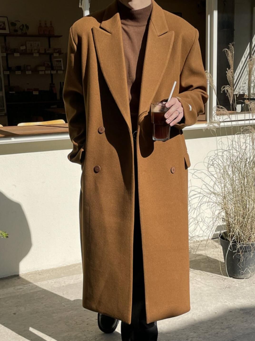 淨色孖襟開胸長褸 D.B.Y.M-071JK