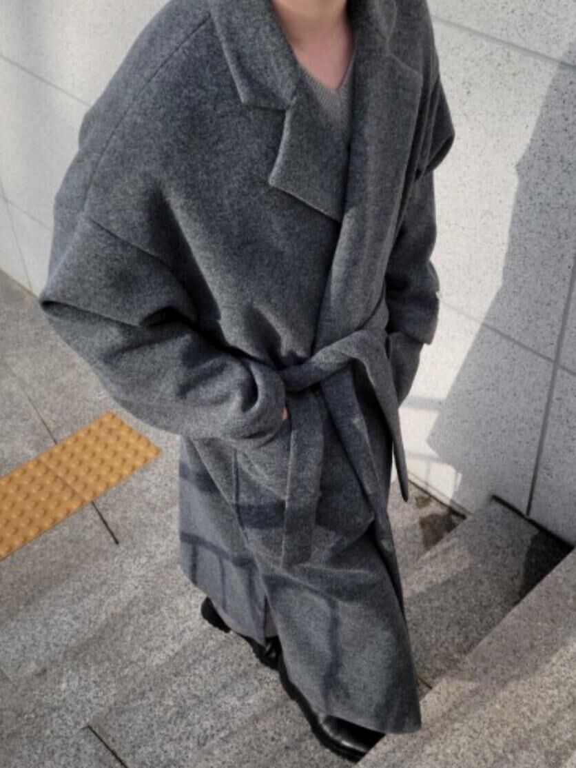 淨色反領開胸連腰帶長褸 D.B.Y.M-072JK