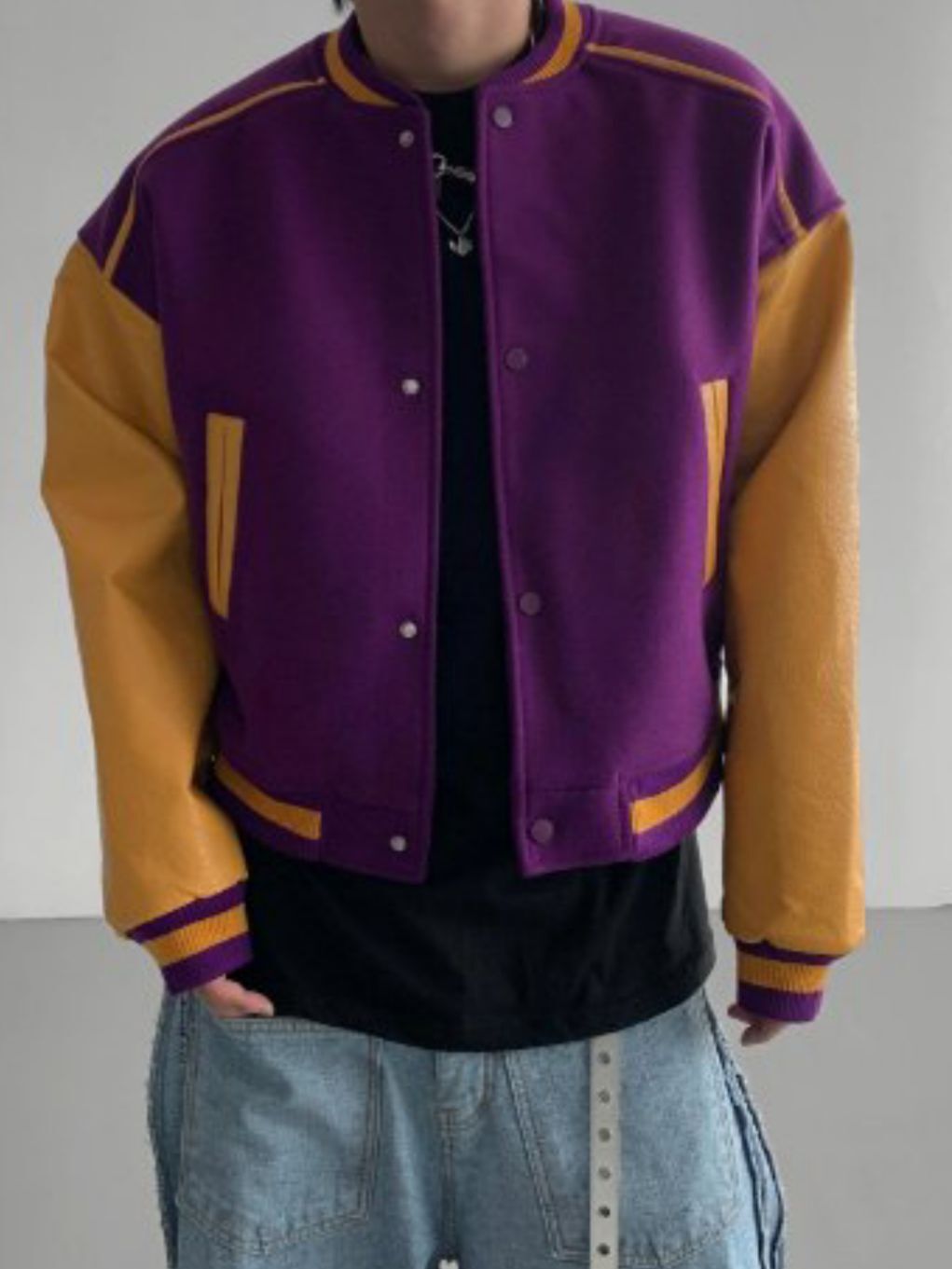 拼皮袖開胸外套 D.B.Y.M-074JK