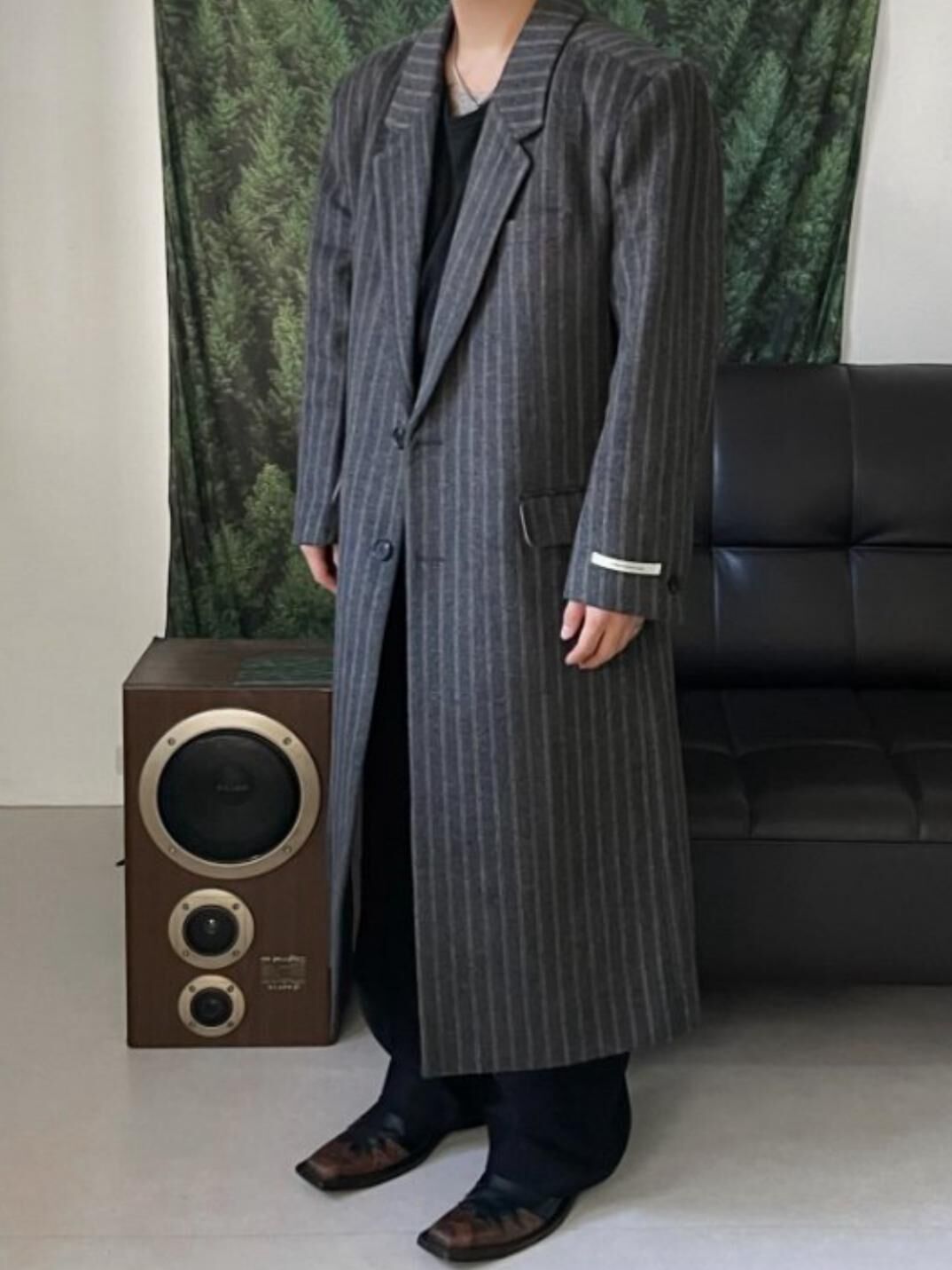 直紋反領開胸長褸 D.B.Y.M-075JK