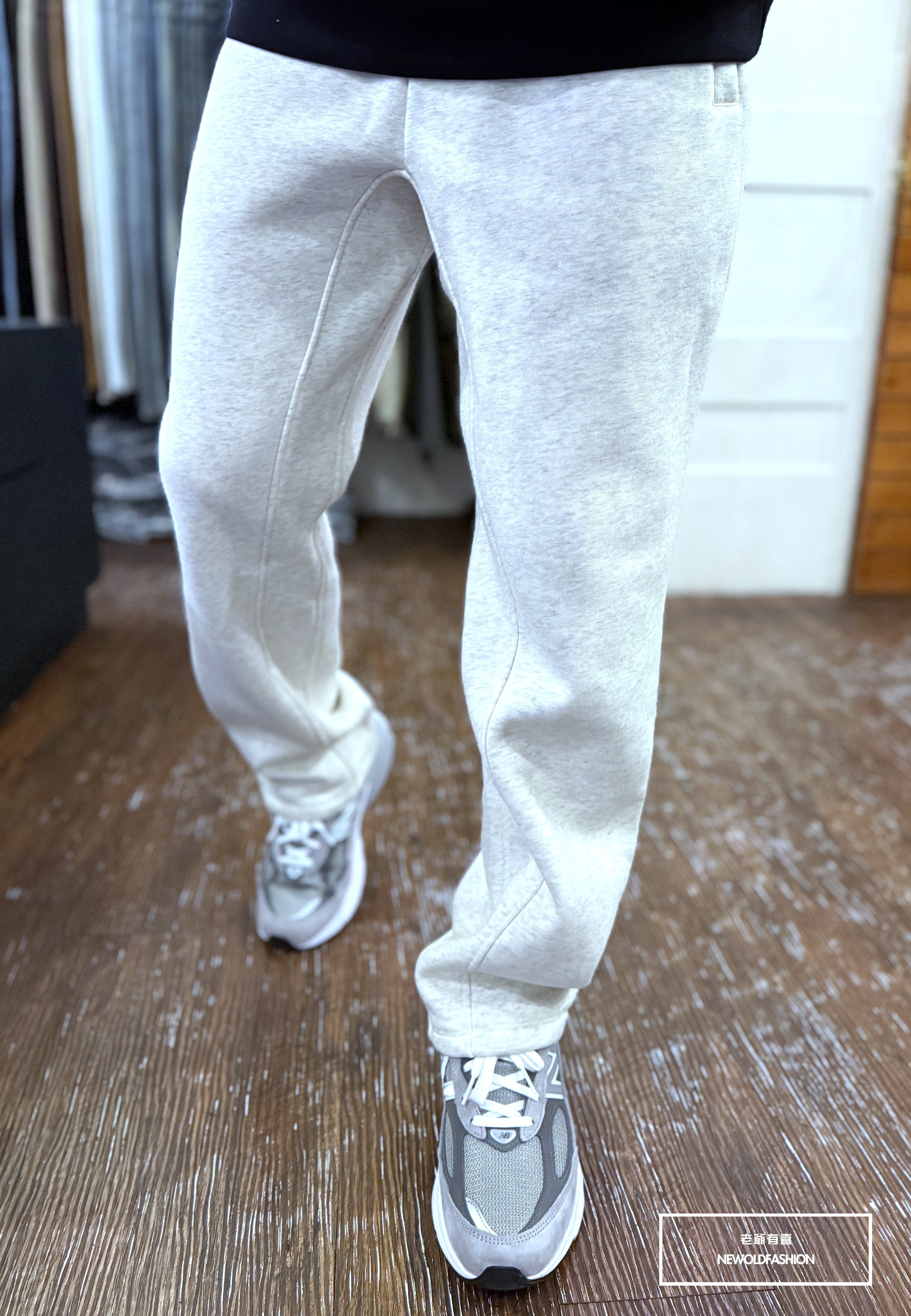 『新品上市』重磅立體線條抽繩刷毛棉寬褲(NOF2510K2408)-淺灰