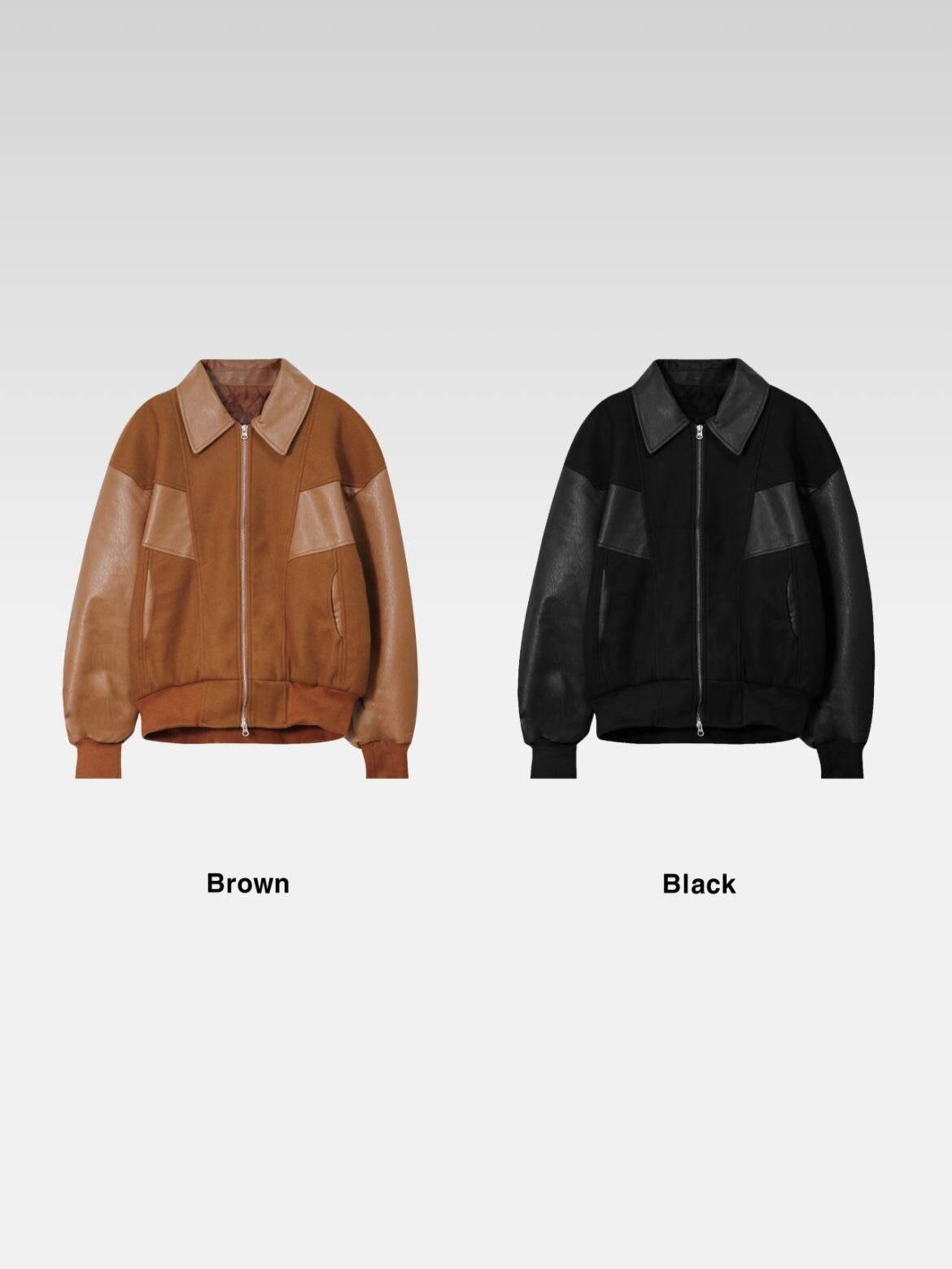 反領拼布拉鍊合成皮褸 D.B.Y.M-077JK