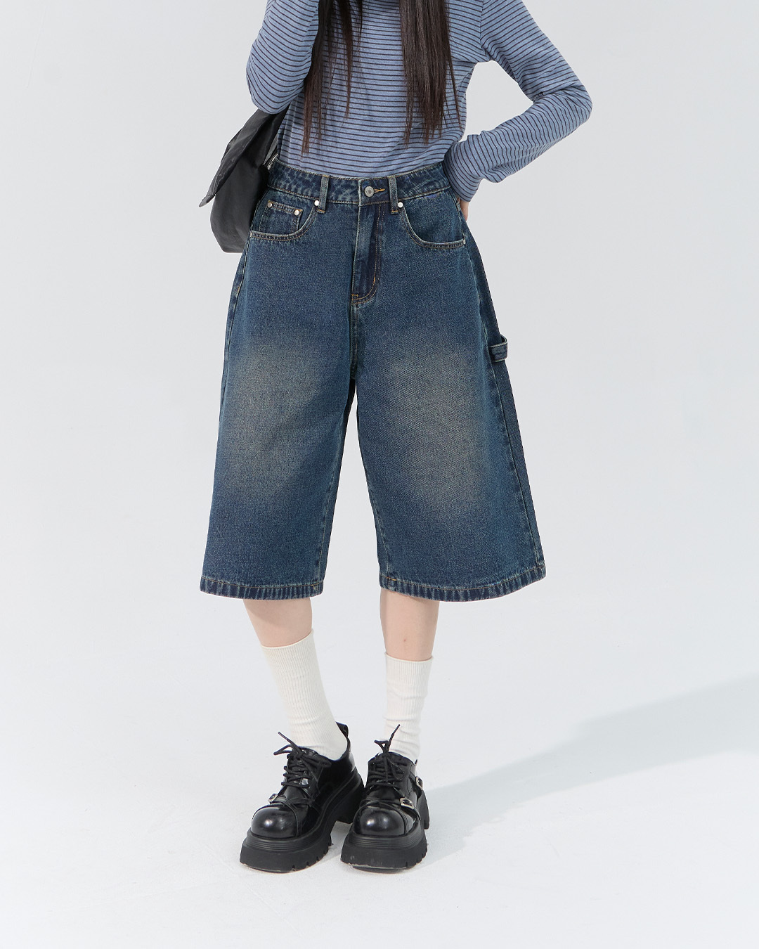 Textured retro washed cropped trousers S/M/L【04120115】in stock+pre-order