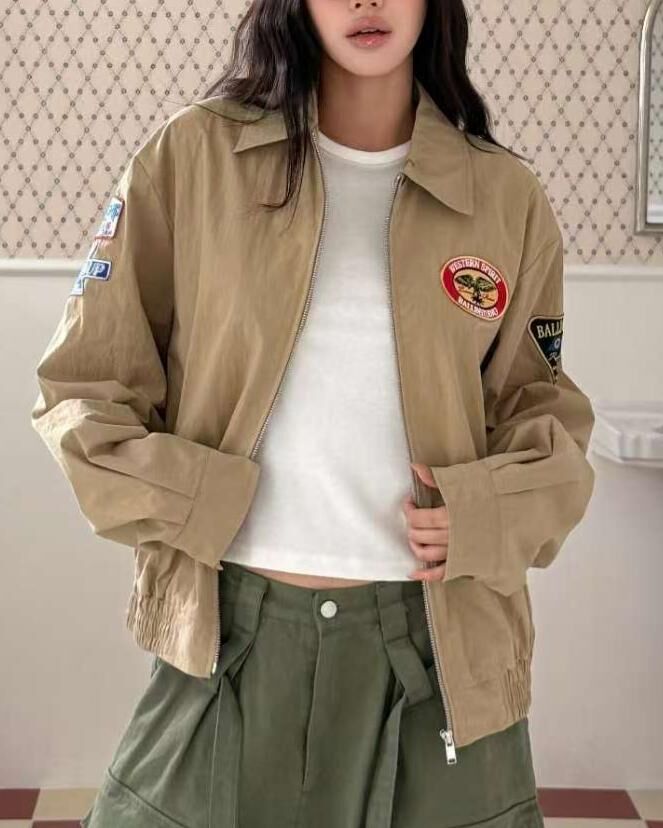 反領圖案拉鍊外套 BALLIN-005JK