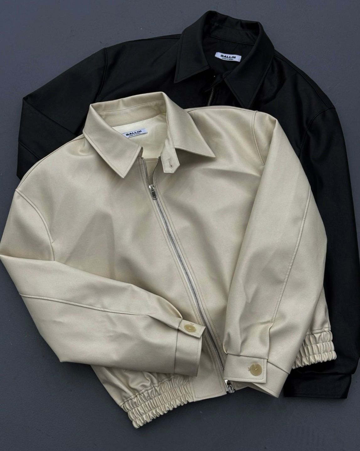 反領拉鍊合成皮褸 BALLIN-006JK