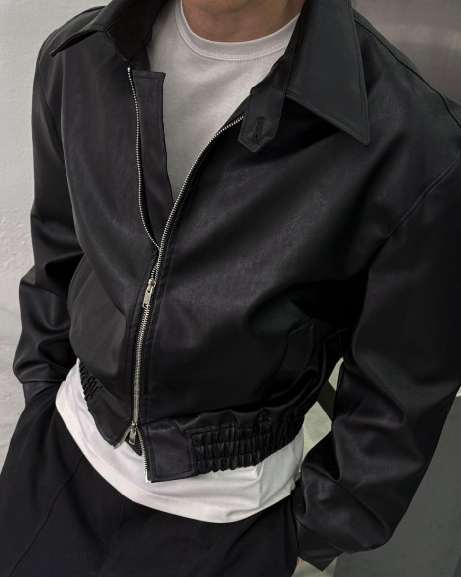 反領拉鍊合成皮褸 BALLIN-006JK