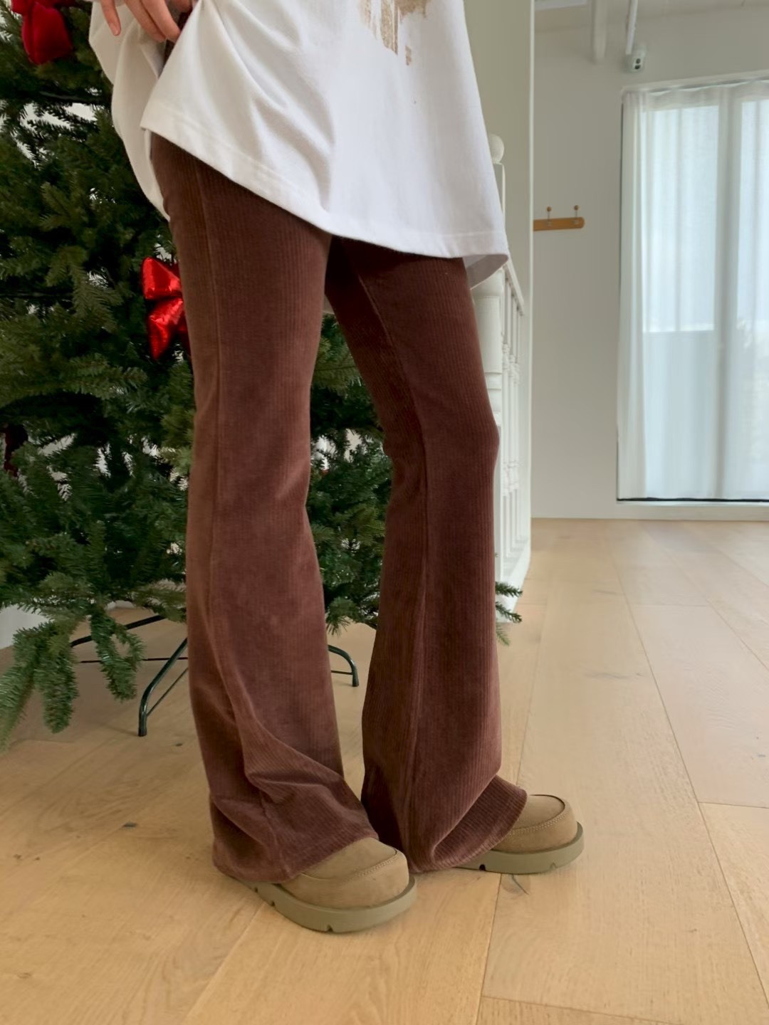 燈心絨鬆緊喇叭長褲