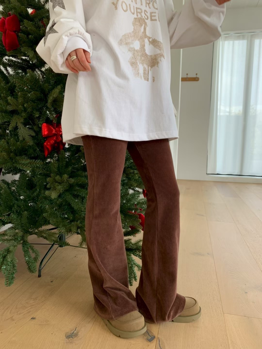 燈心絨鬆緊喇叭長褲