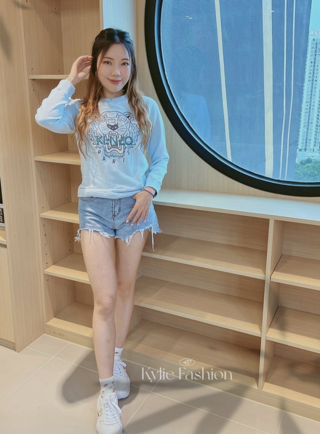 Kenzo Kids 粉藍色 刺繡虎頭 衛衣