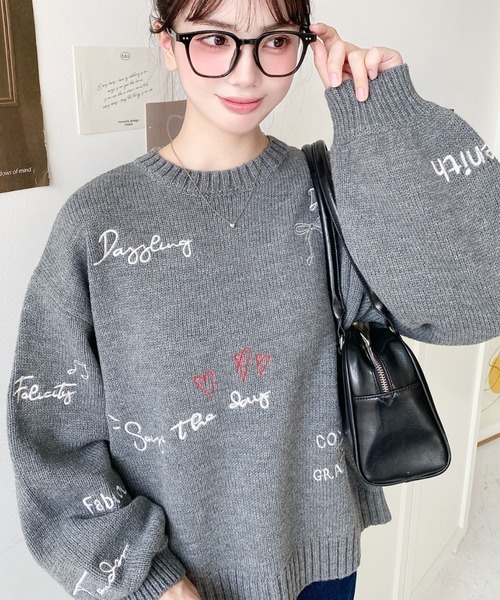 日本🇯🇵連線 Moment+ 塗鴉刺繡針織套頭衫 刺繡 針織 針織衫 套頭衫 寬鬆 長袖 4色(任買兩件711免運)/預購