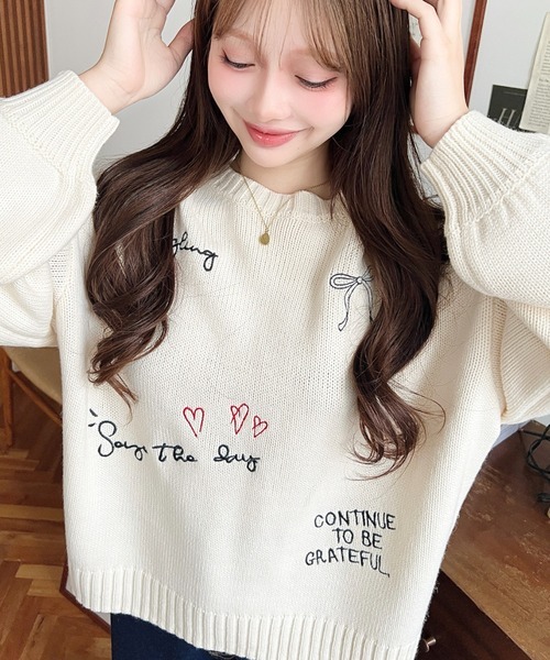 日本🇯🇵連線 Moment+ 塗鴉刺繡針織套頭衫 刺繡 針織 針織衫 套頭衫 寬鬆 長袖 4色(任買兩件711免運)/預購
