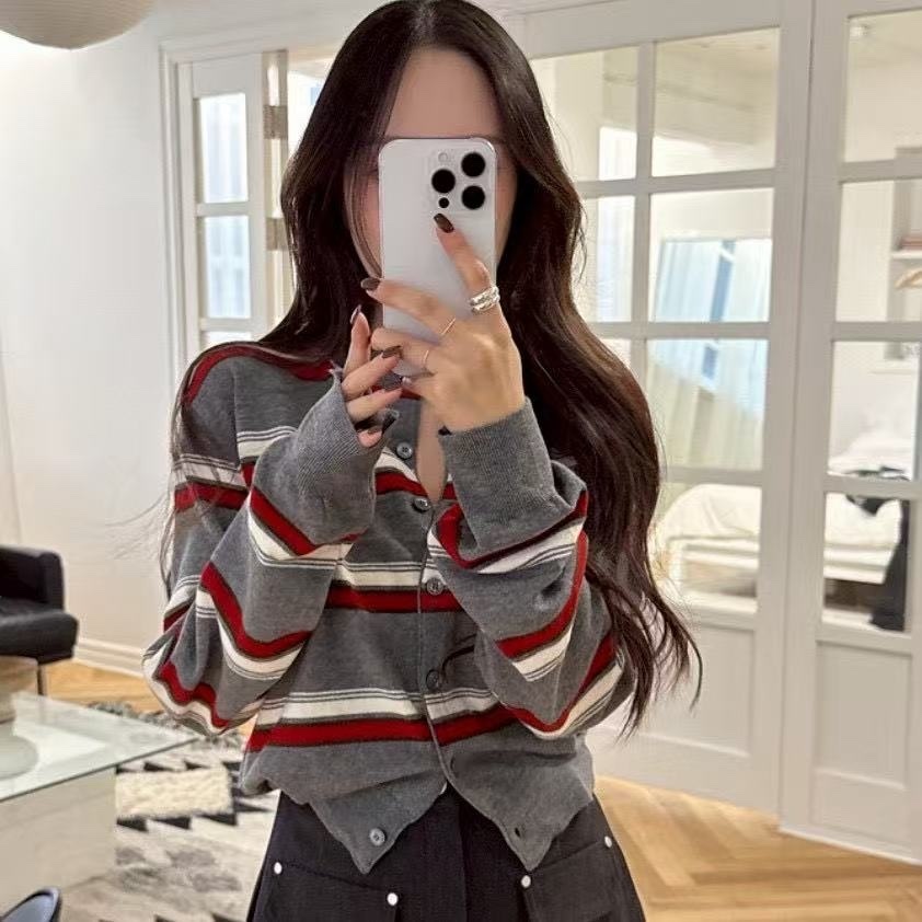 535 質感撞色條紋針織開衫