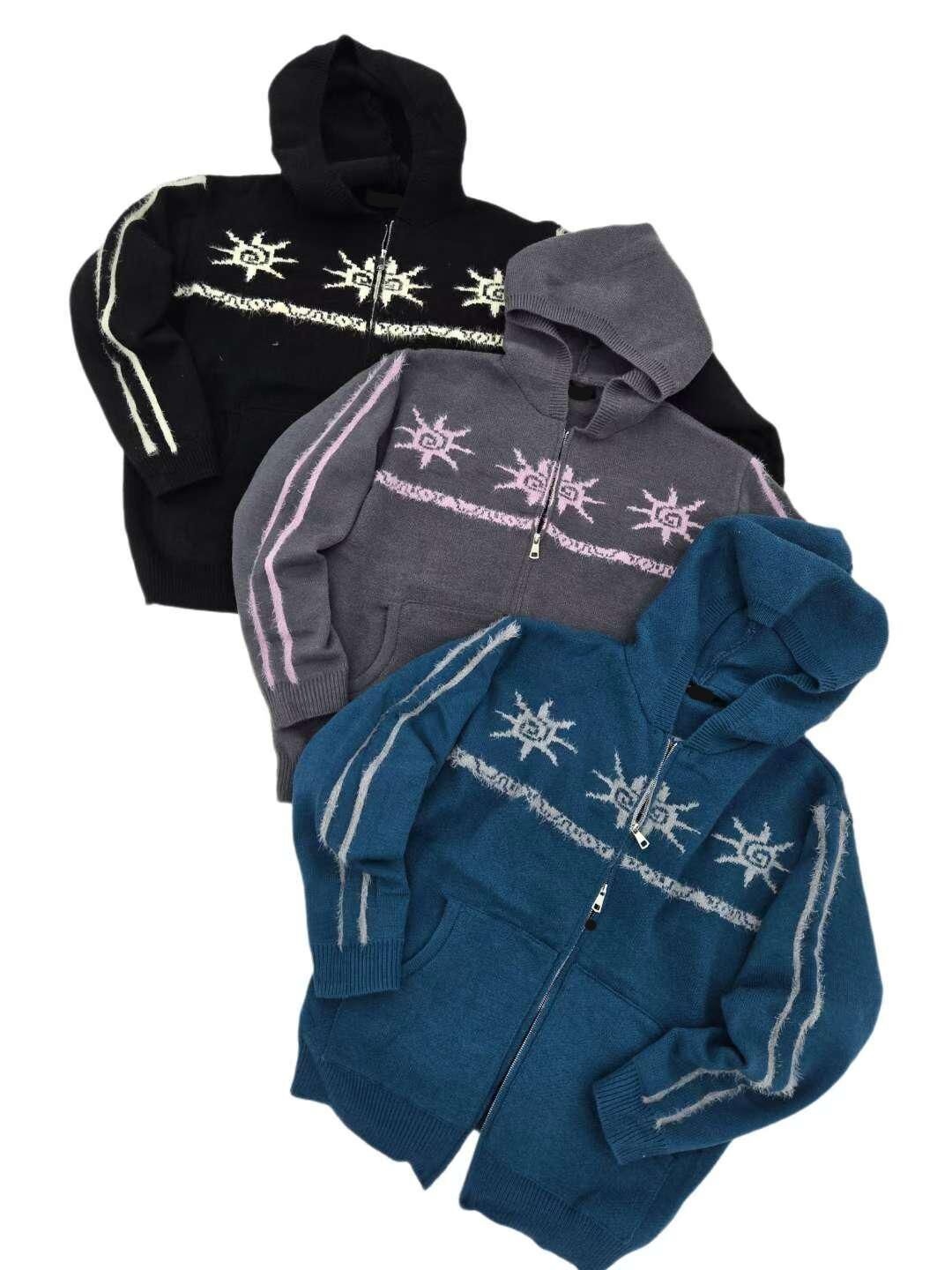 圖案連帽拉鍊針織外套 JK2679