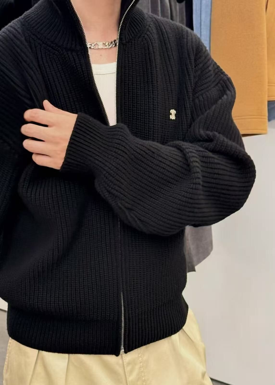 CELINE 小Logo 黑色 針織外套