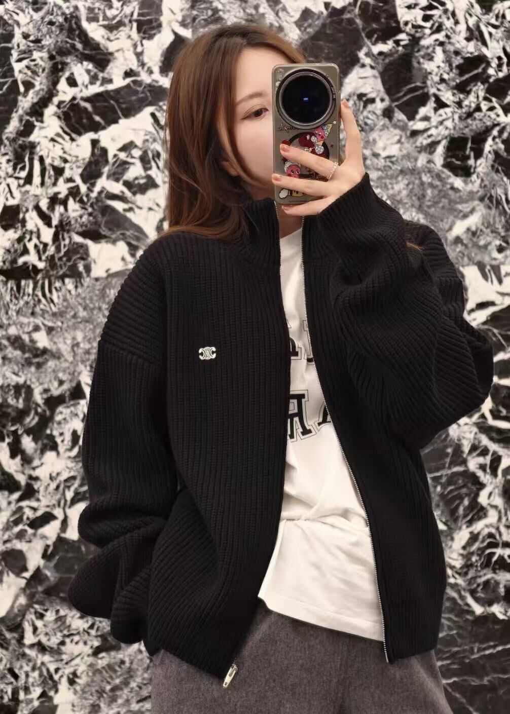 CELINE 小Logo 黑色 針織外套