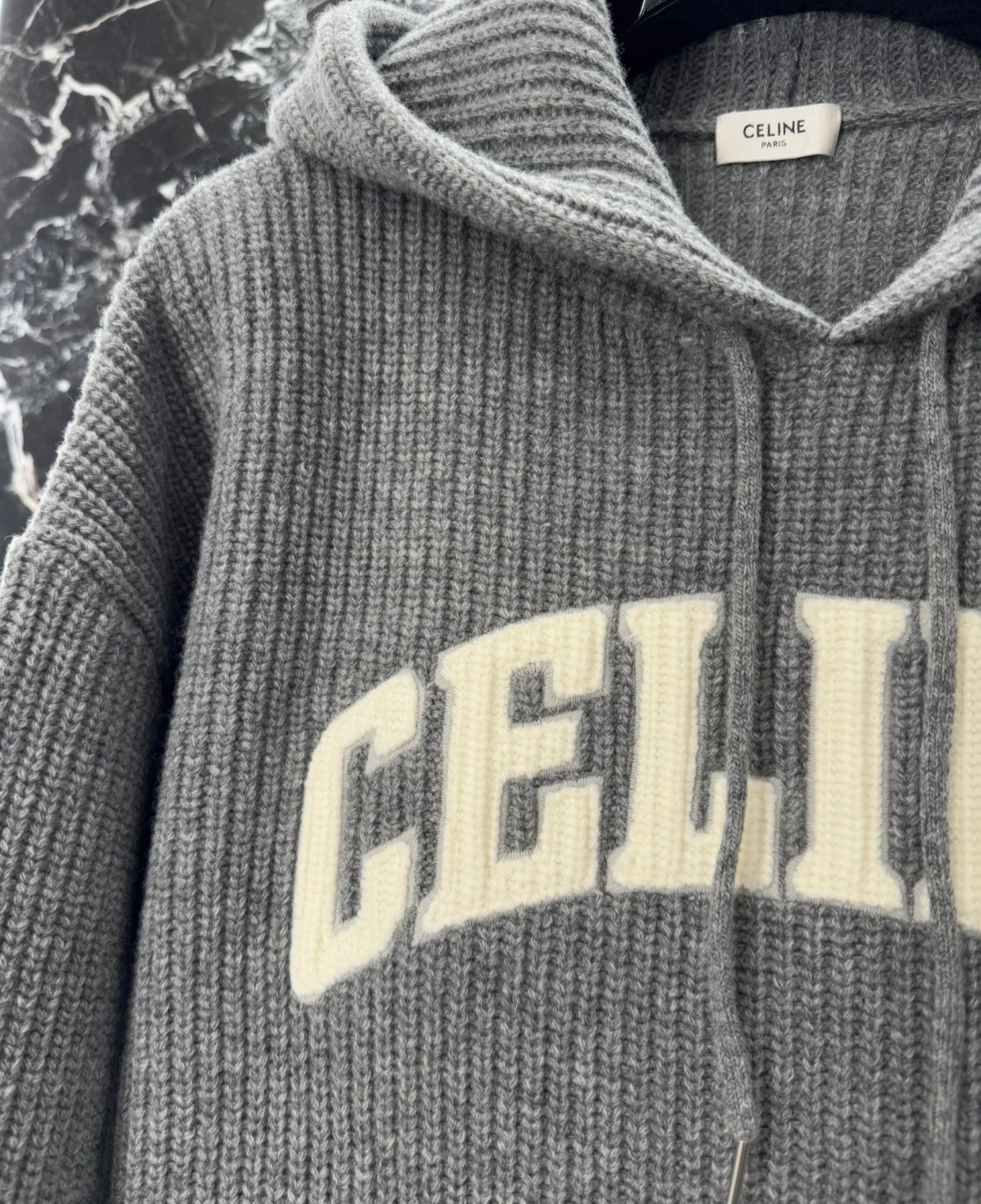 CELINE 字Logo 灰色 針織有帽上衣