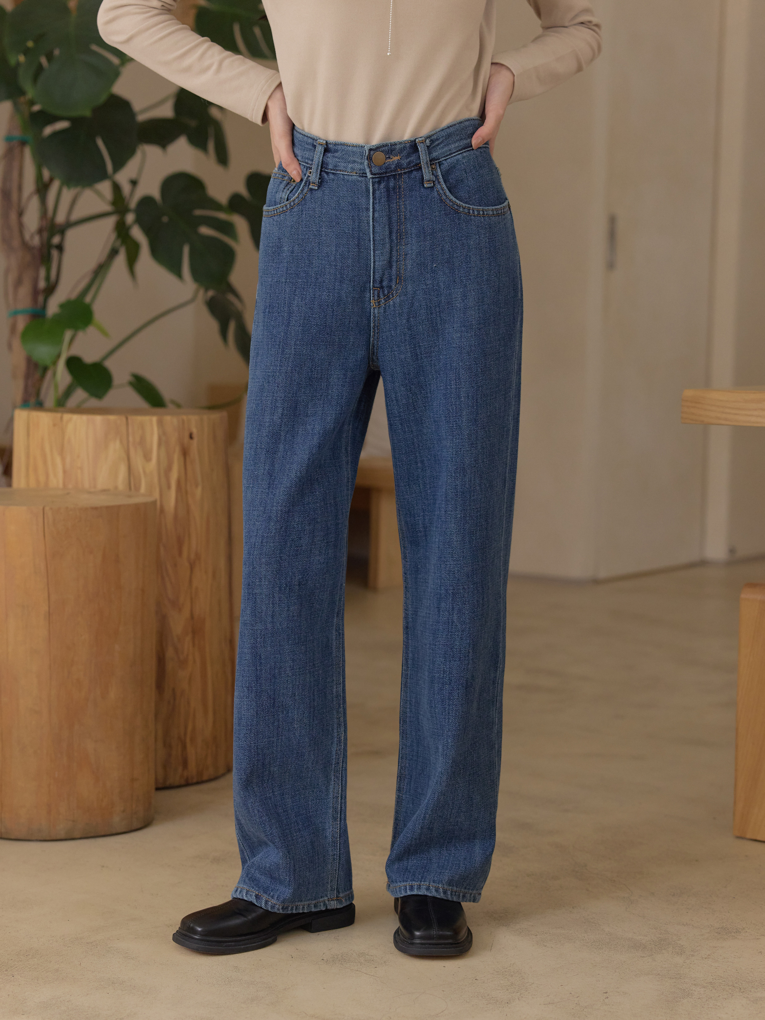 高腰遮胯牛仔瘦瘦褲