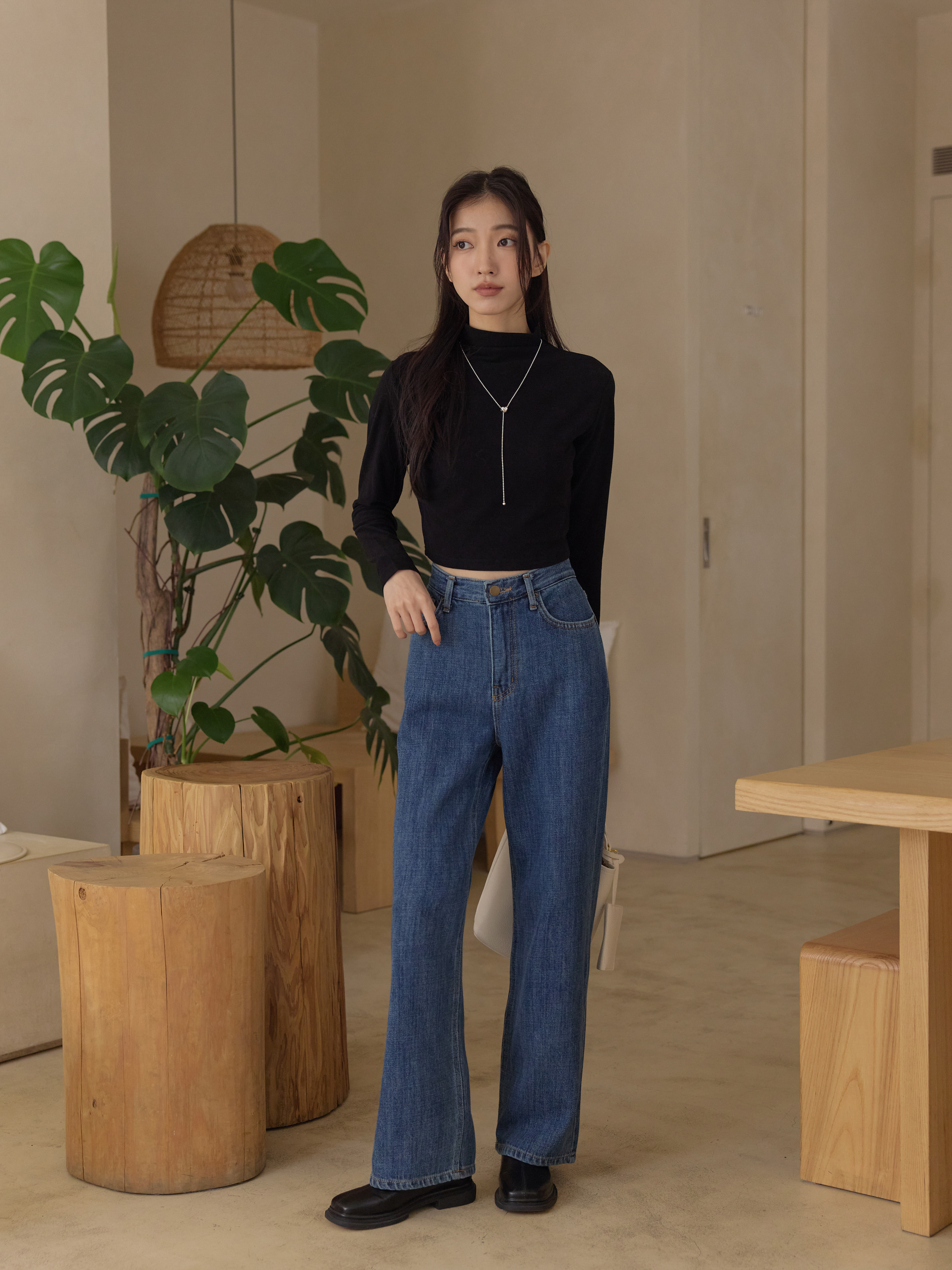 高腰遮胯牛仔瘦瘦褲